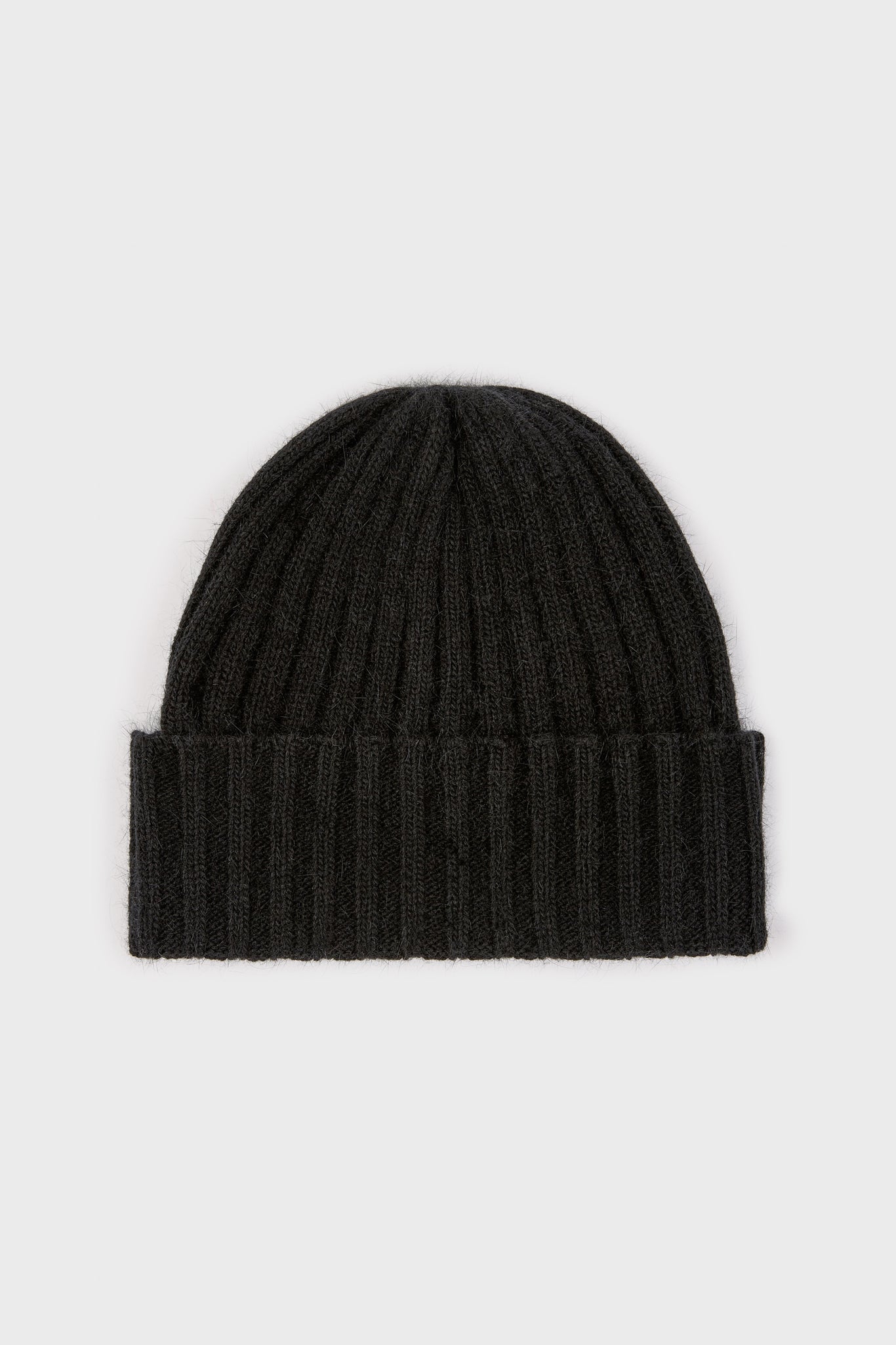Black angora wool blend large ribbed beanie hat_1