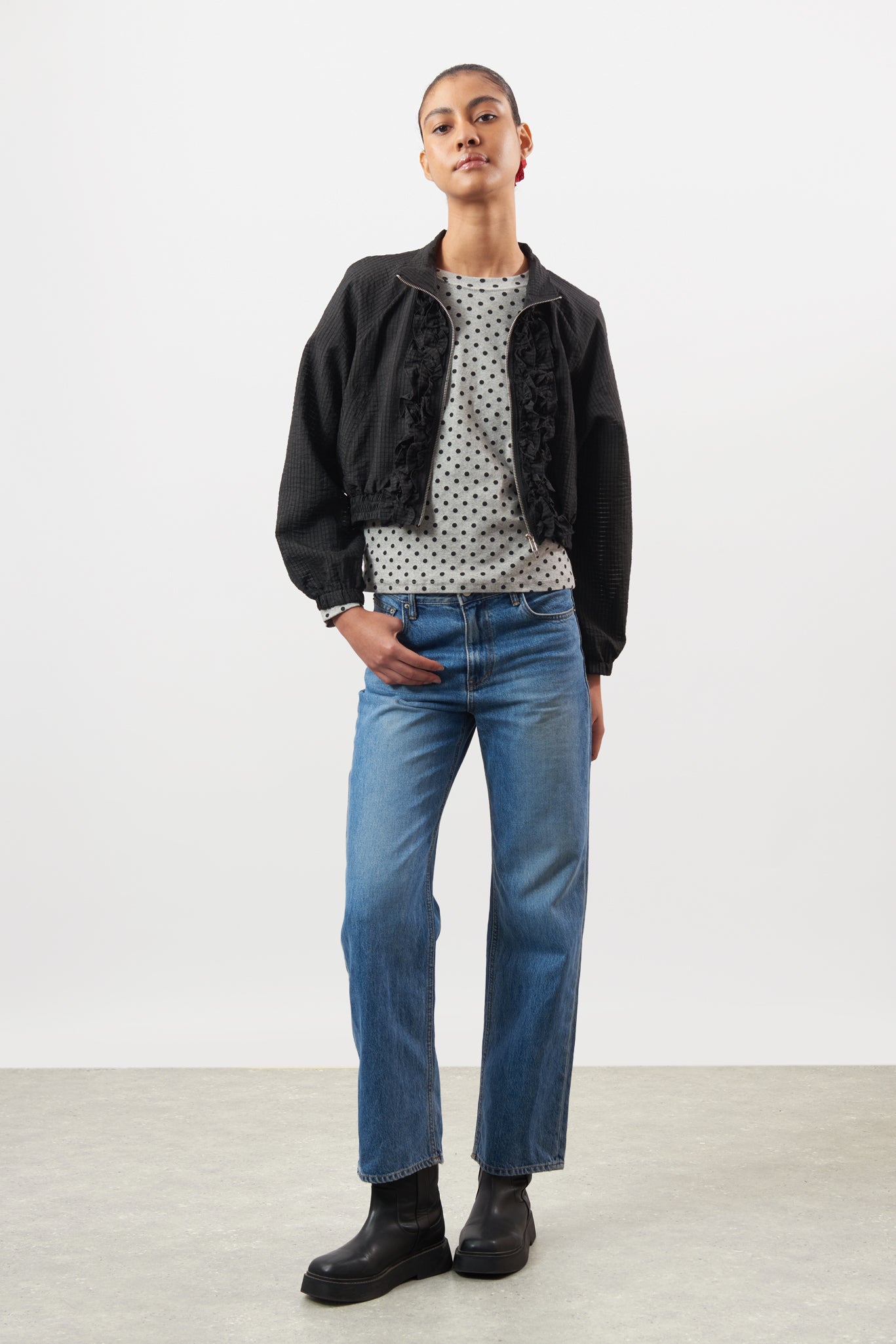 Black box check ruffle trim jacket_5