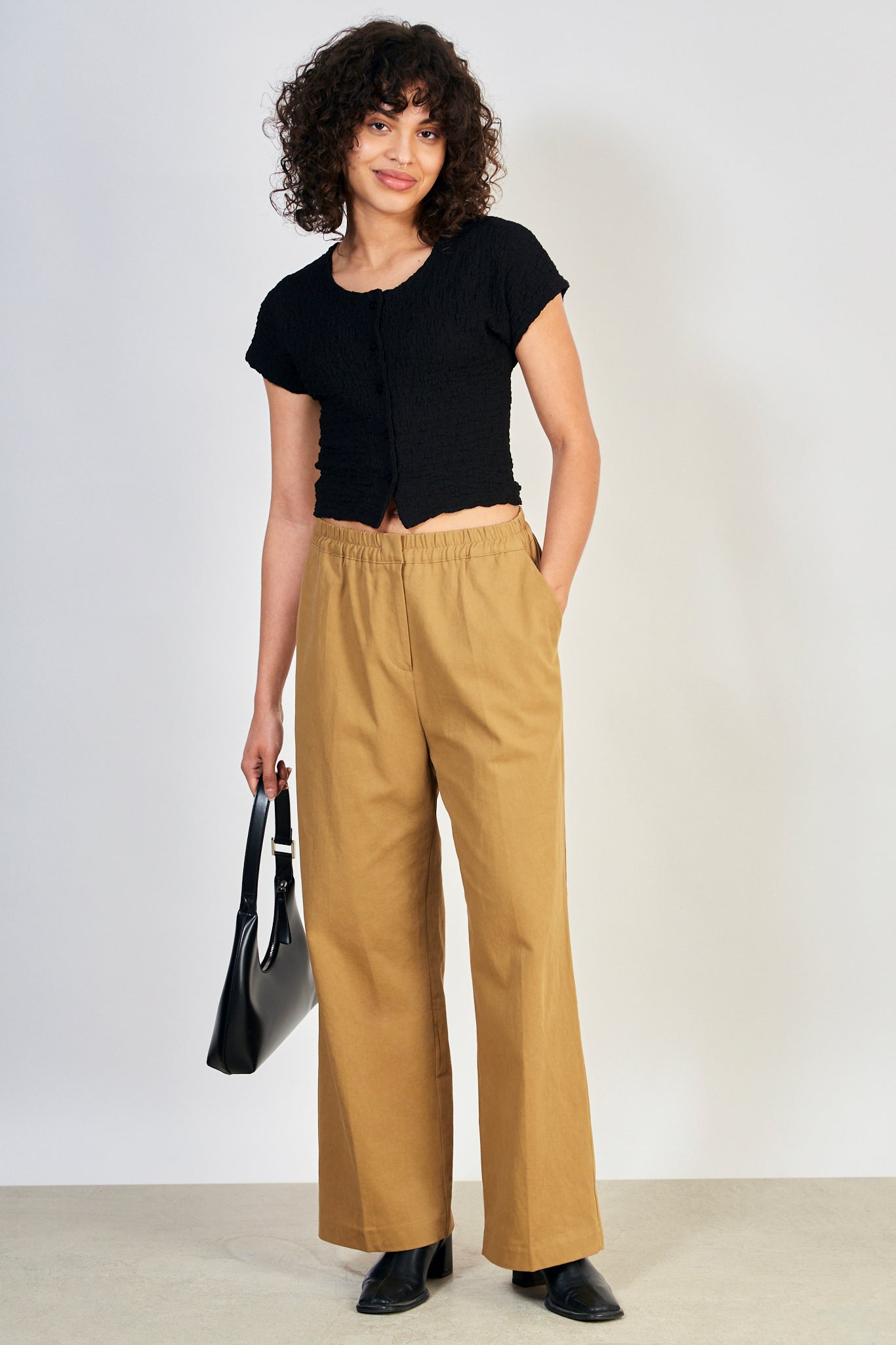 Black button front short sleeved top_5