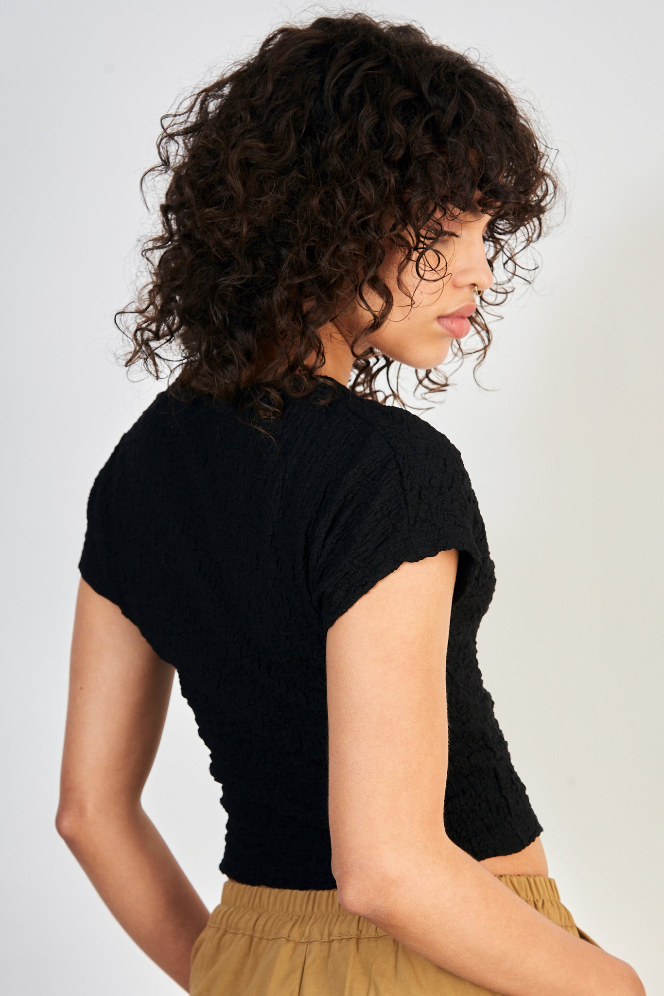 Black button front short sleeved top_2