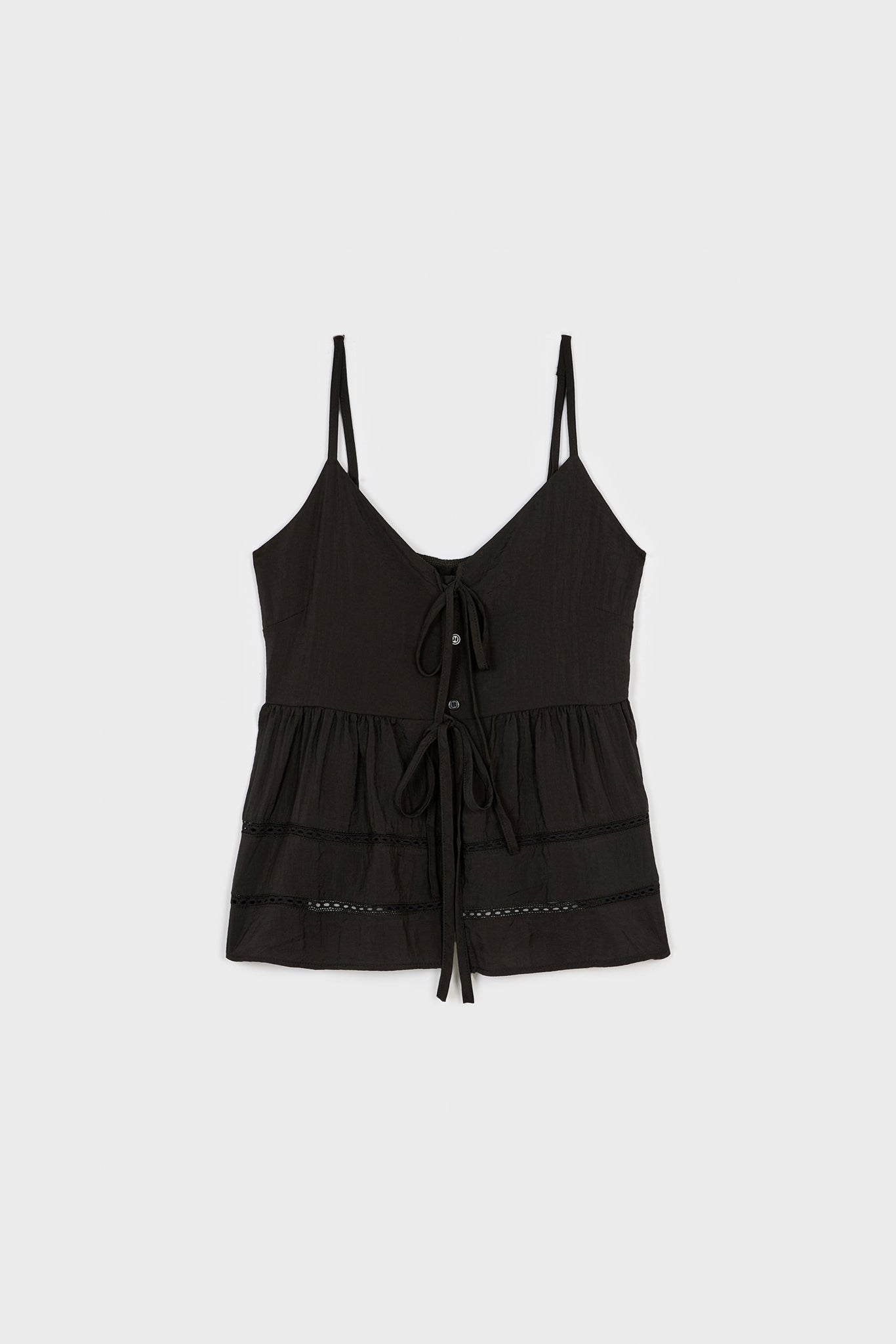 Black button front tiered spaghetti strap tank top_1