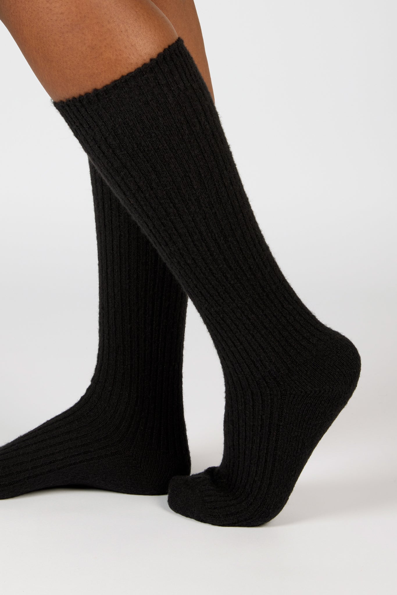 Black cashmere alpaca blend knee high socks_3