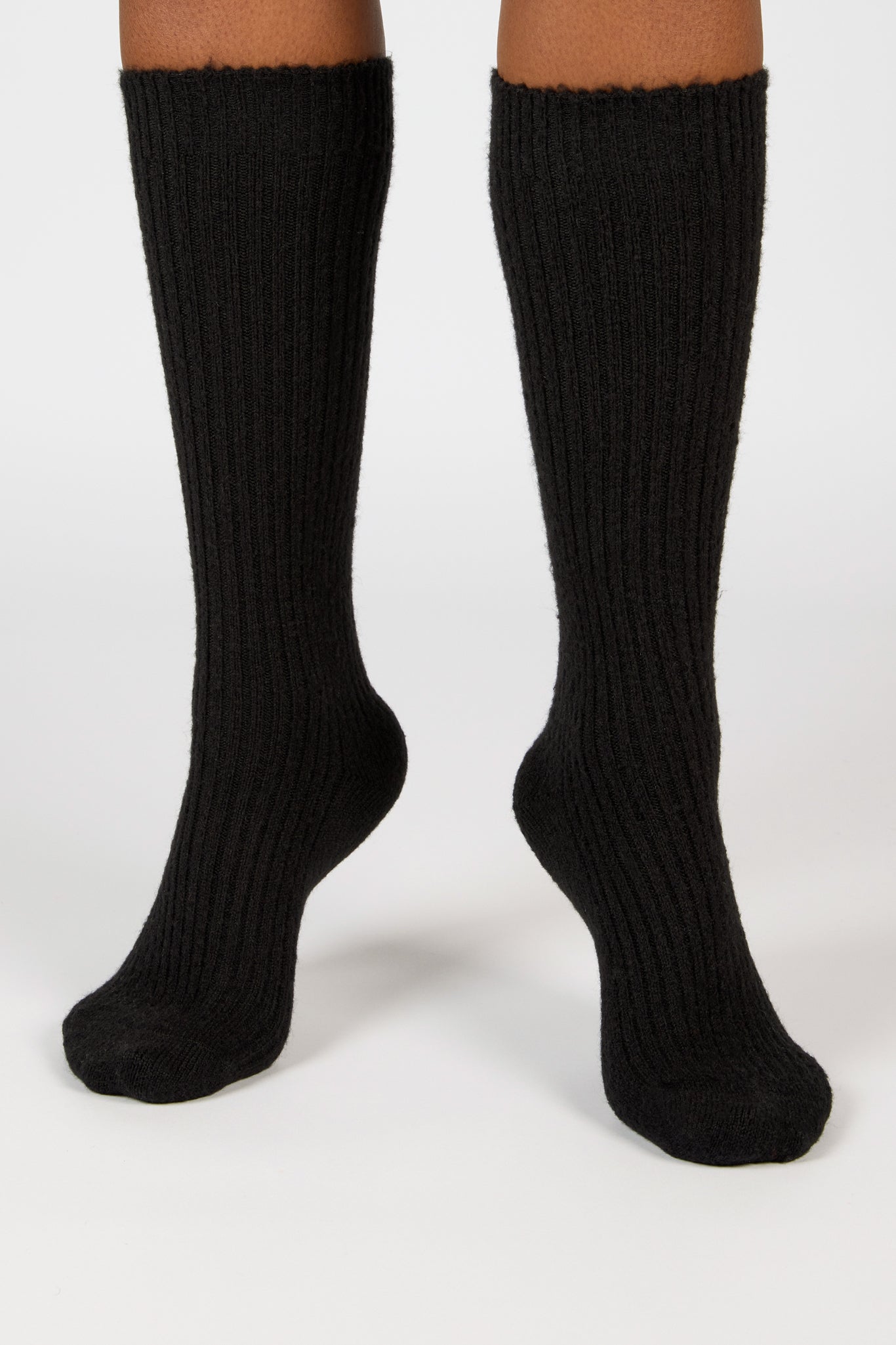 Black cashmere alpaca blend knee high socks_4