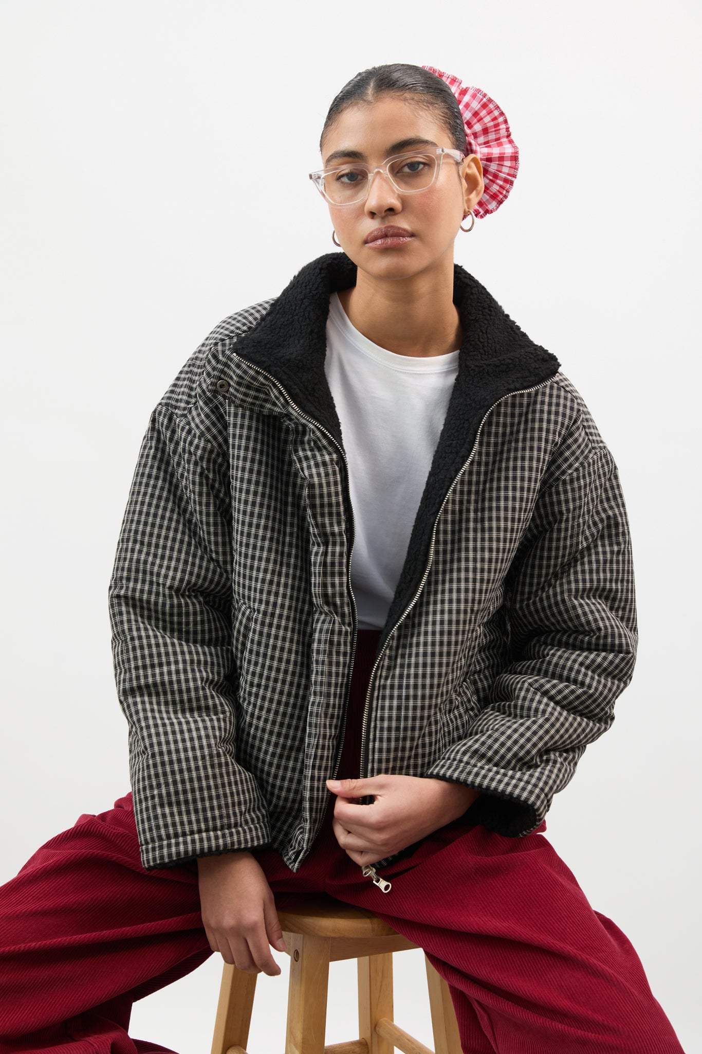 Black checked reversible teddy fleece jacket_6