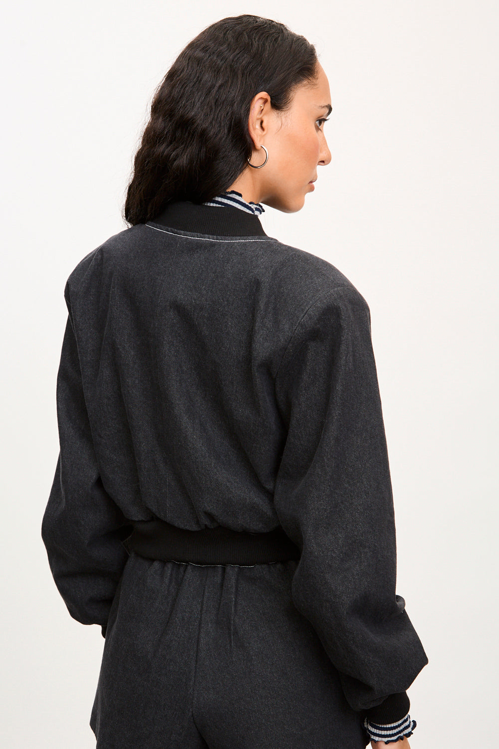 Black denim contrast stitch bomber_2