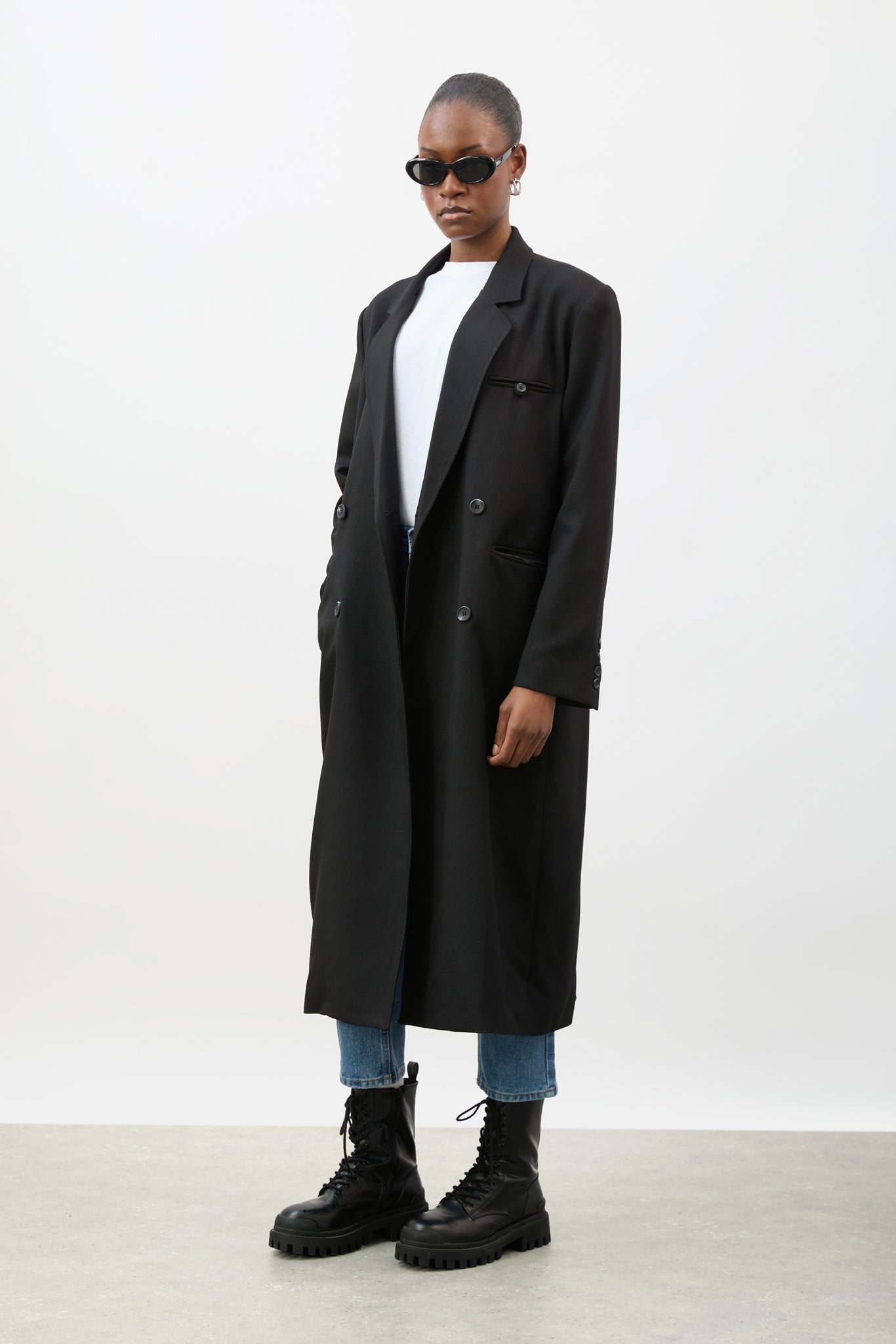 Black double breasted tailored coat jacket_3