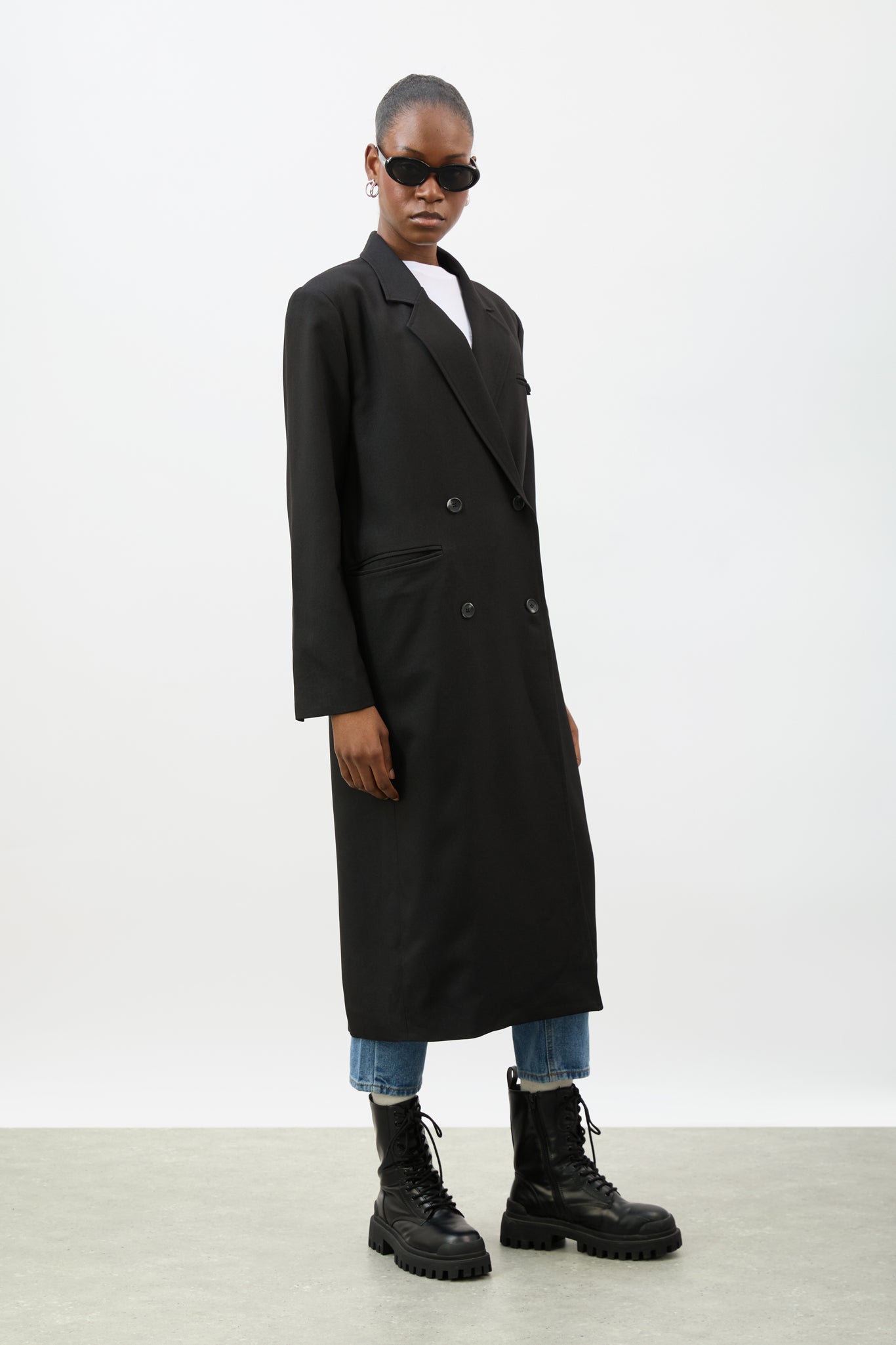 Black double breasted tailored coat jacket_2