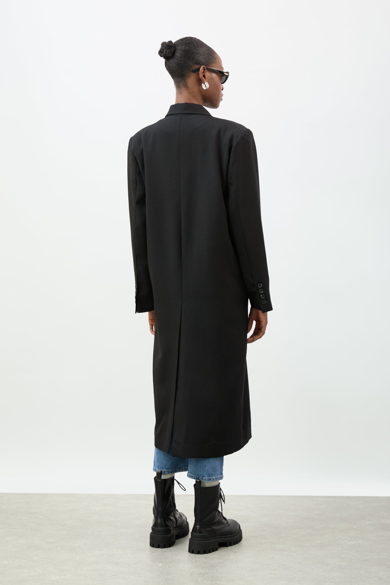 Black double breasted tailored coat jacket_4