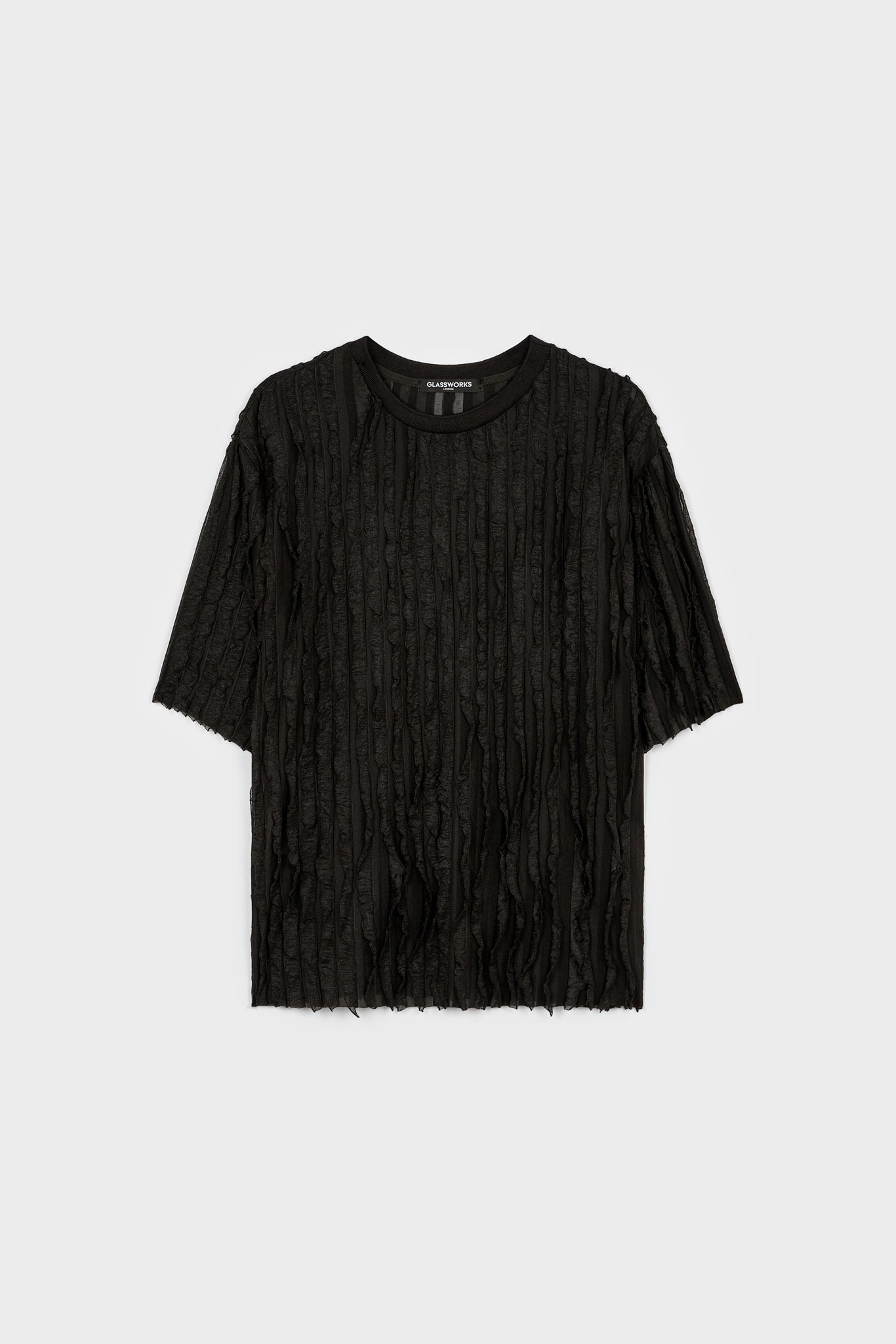 Black floaty sheer strips short sleeve top_1