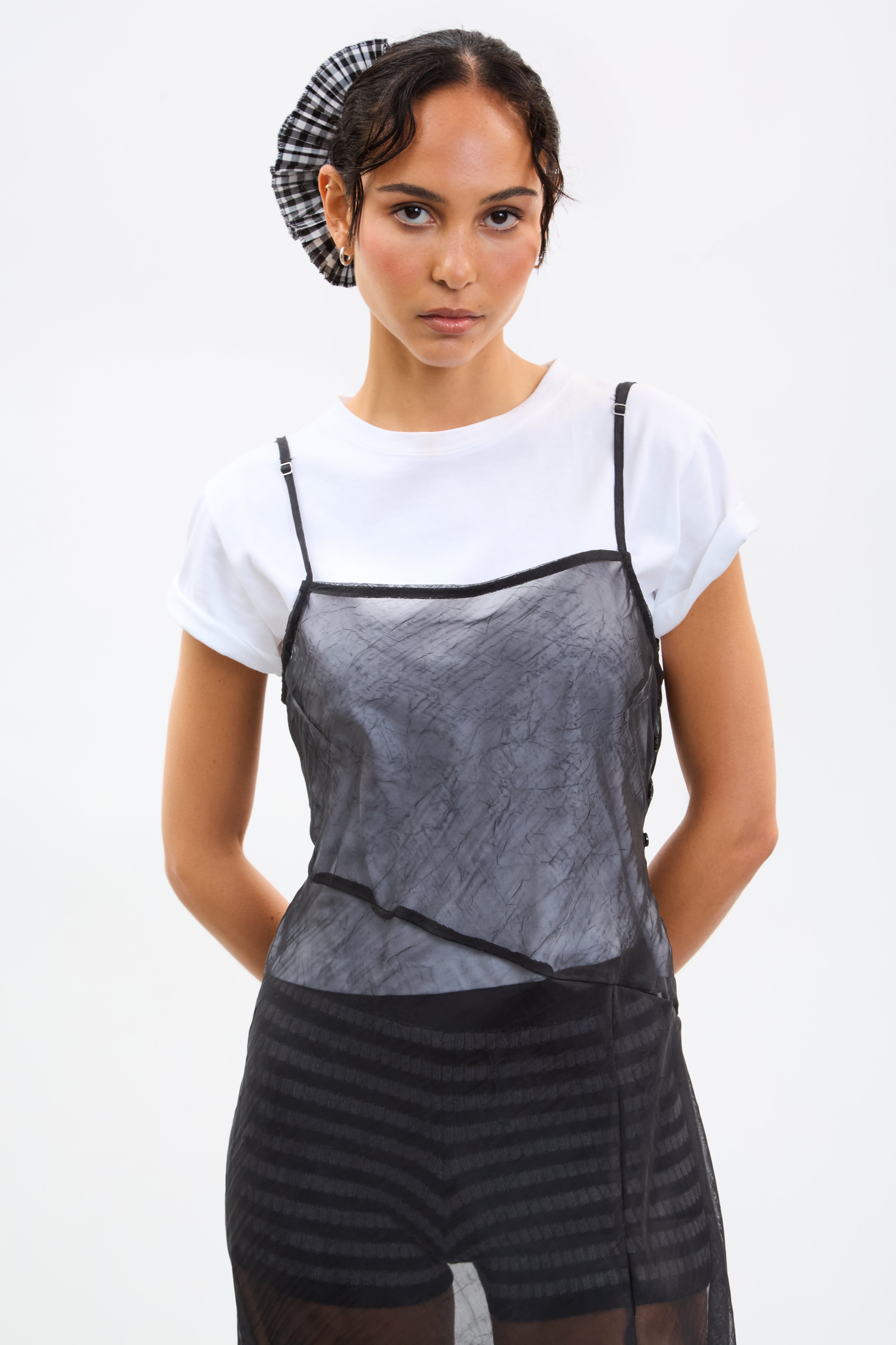 Black floaty side button strappy dress_3