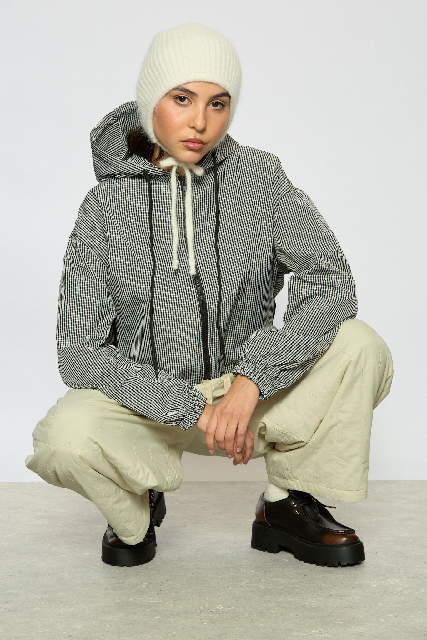 Black gingham hooded jacket_1