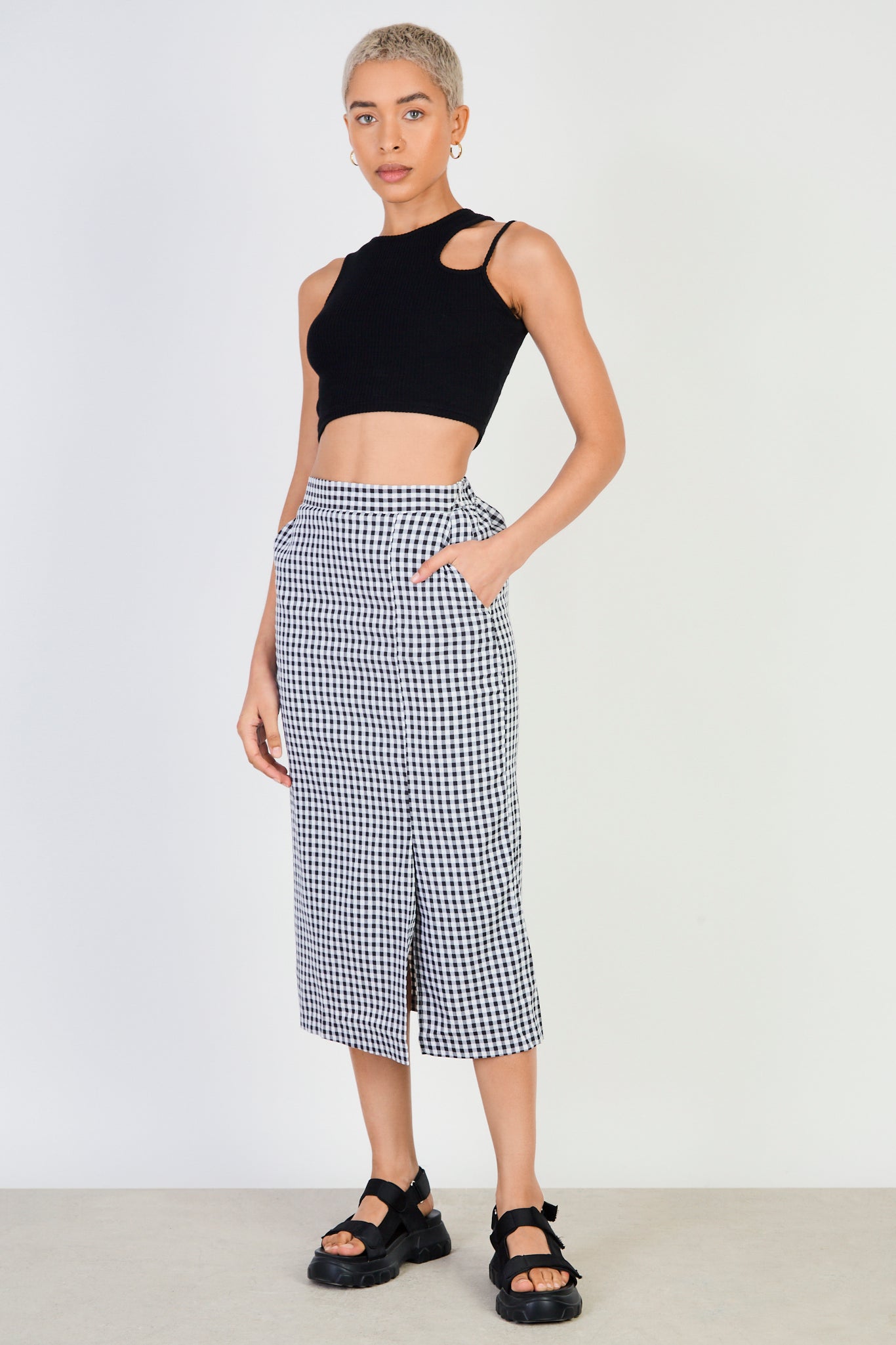 Black gingham pencil skirt_4