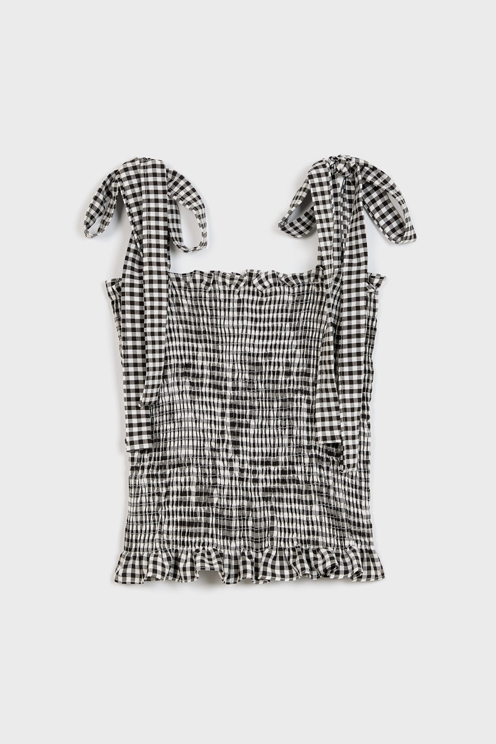 Black gingham ruched tie strap tank_6