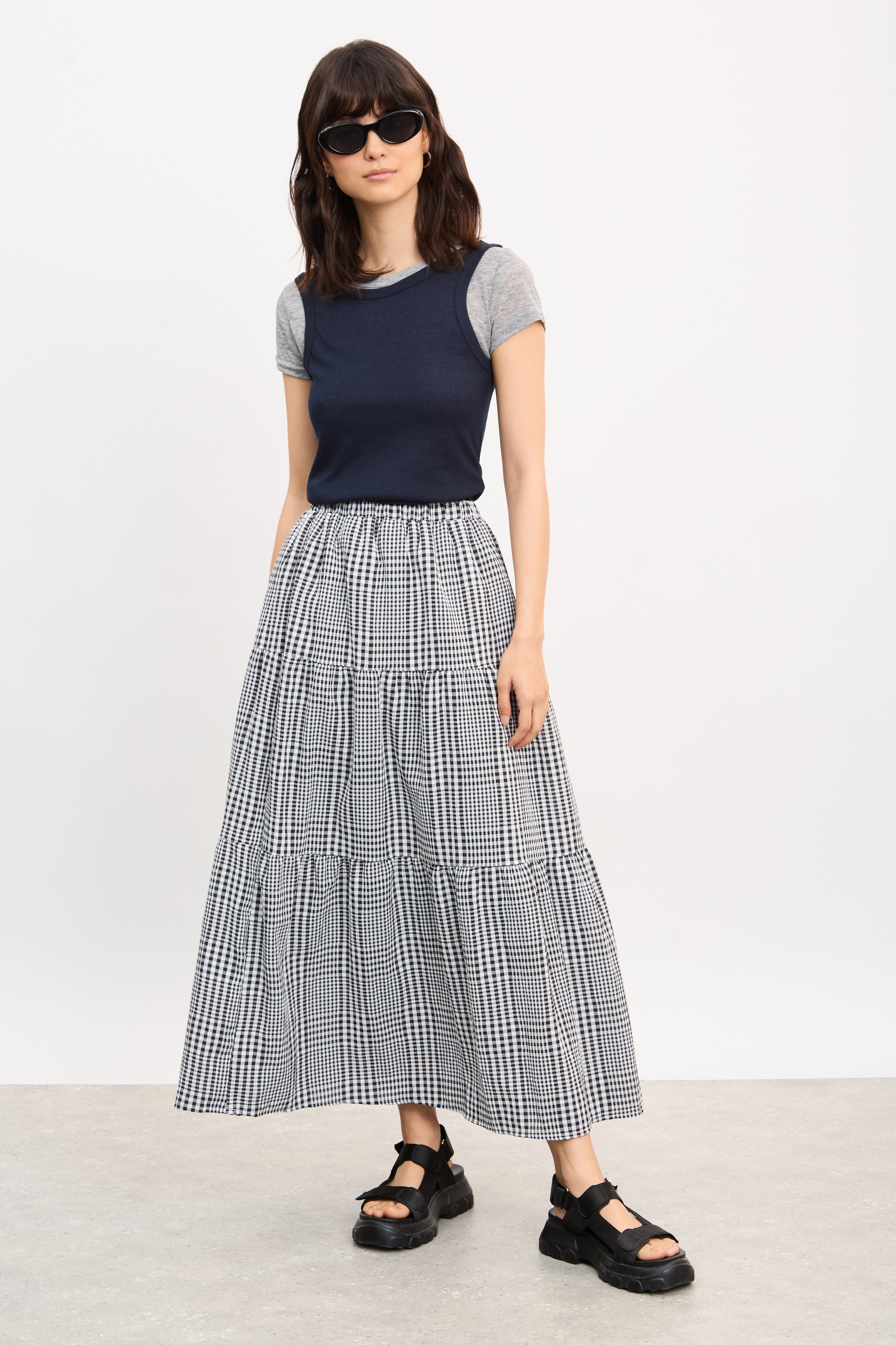 Black gingham tiered maxi skirt_4