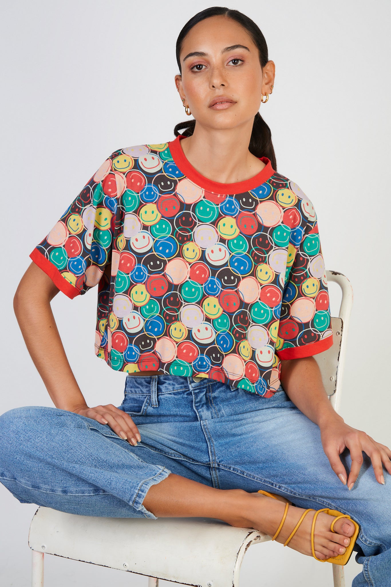 Black graphic smiley face t-shirt_1