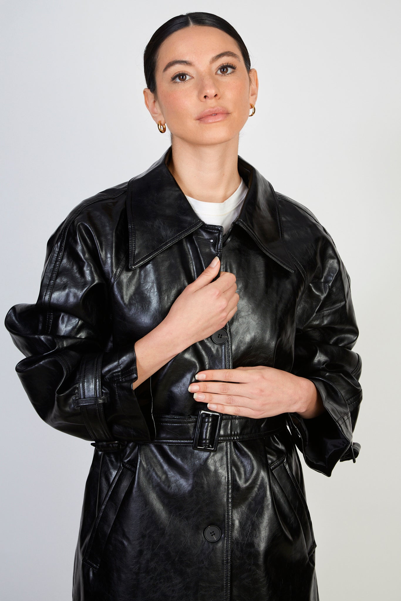 Black high shine vegan leather coat_3