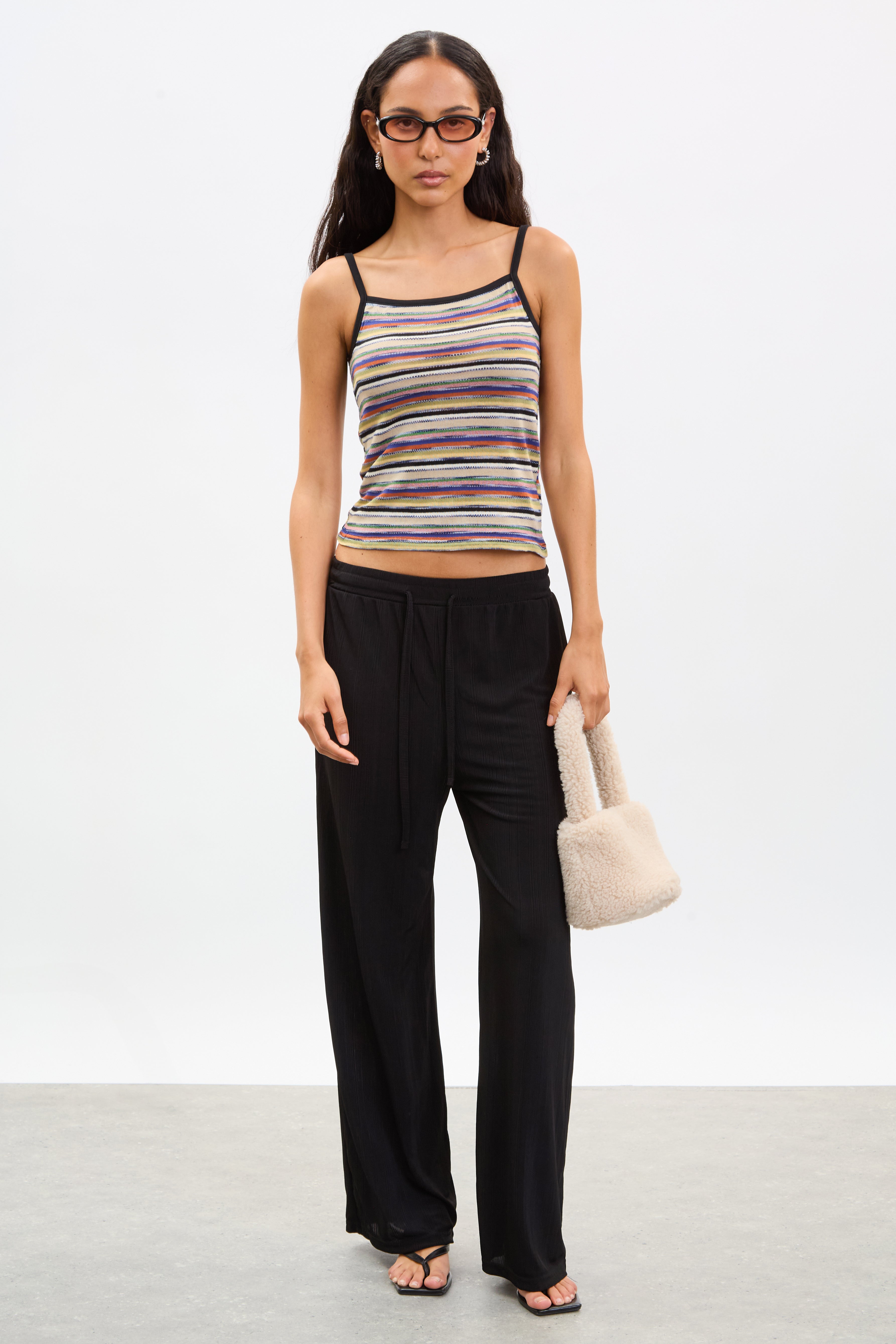 Black jersey slouchy wide leg trousers_4