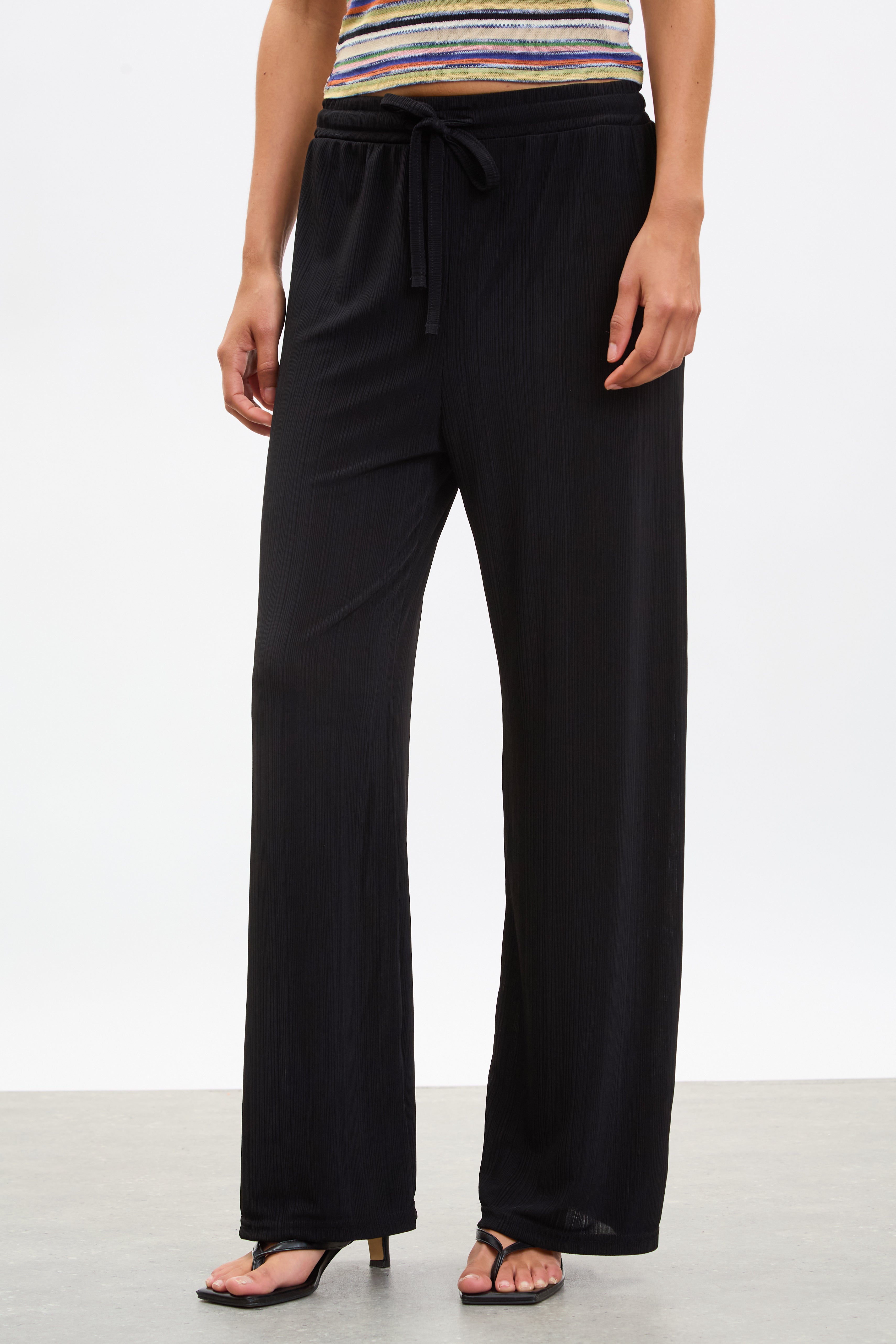Black jersey slouchy wide leg trousers_1