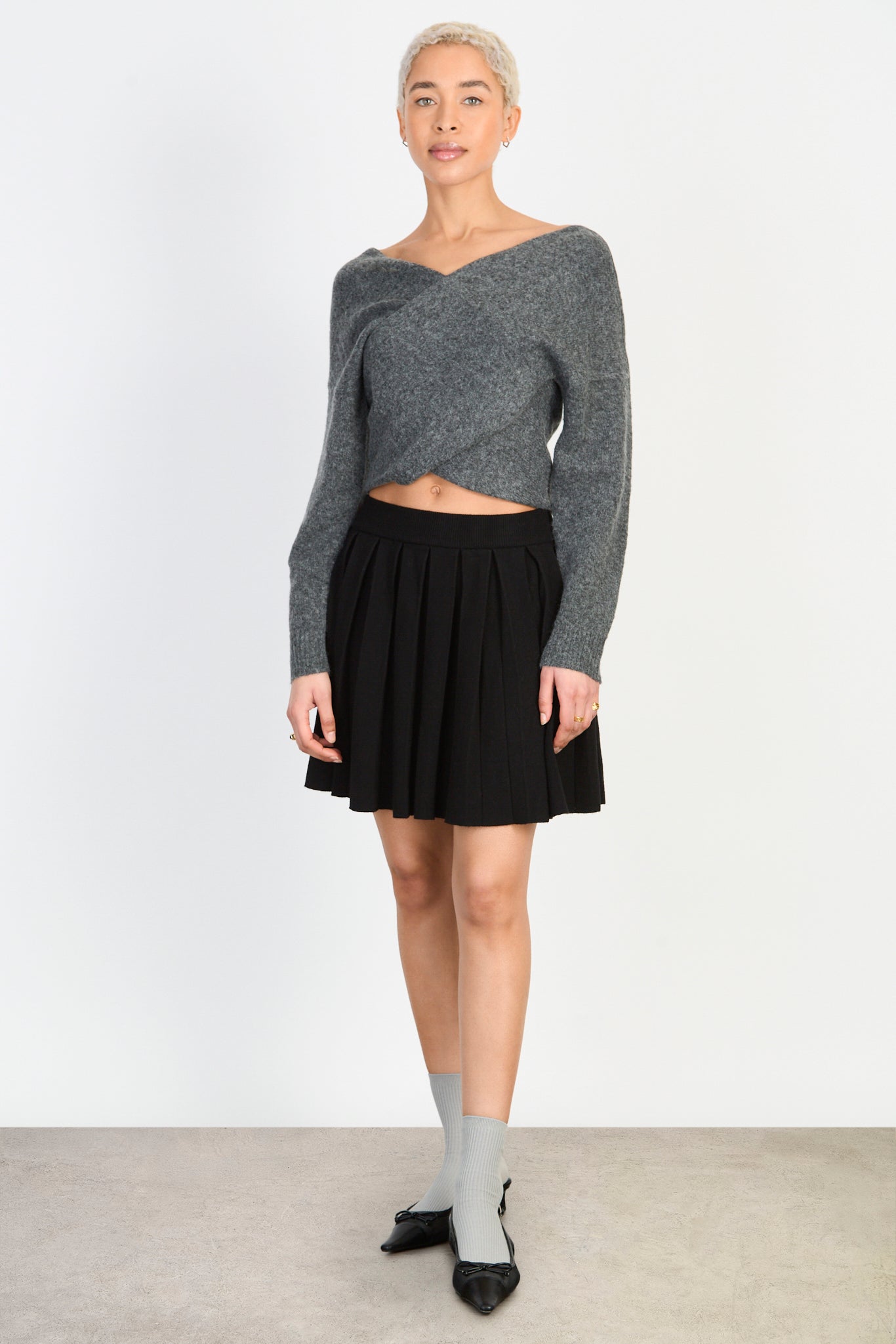 Black knit pleated mini skirt_4