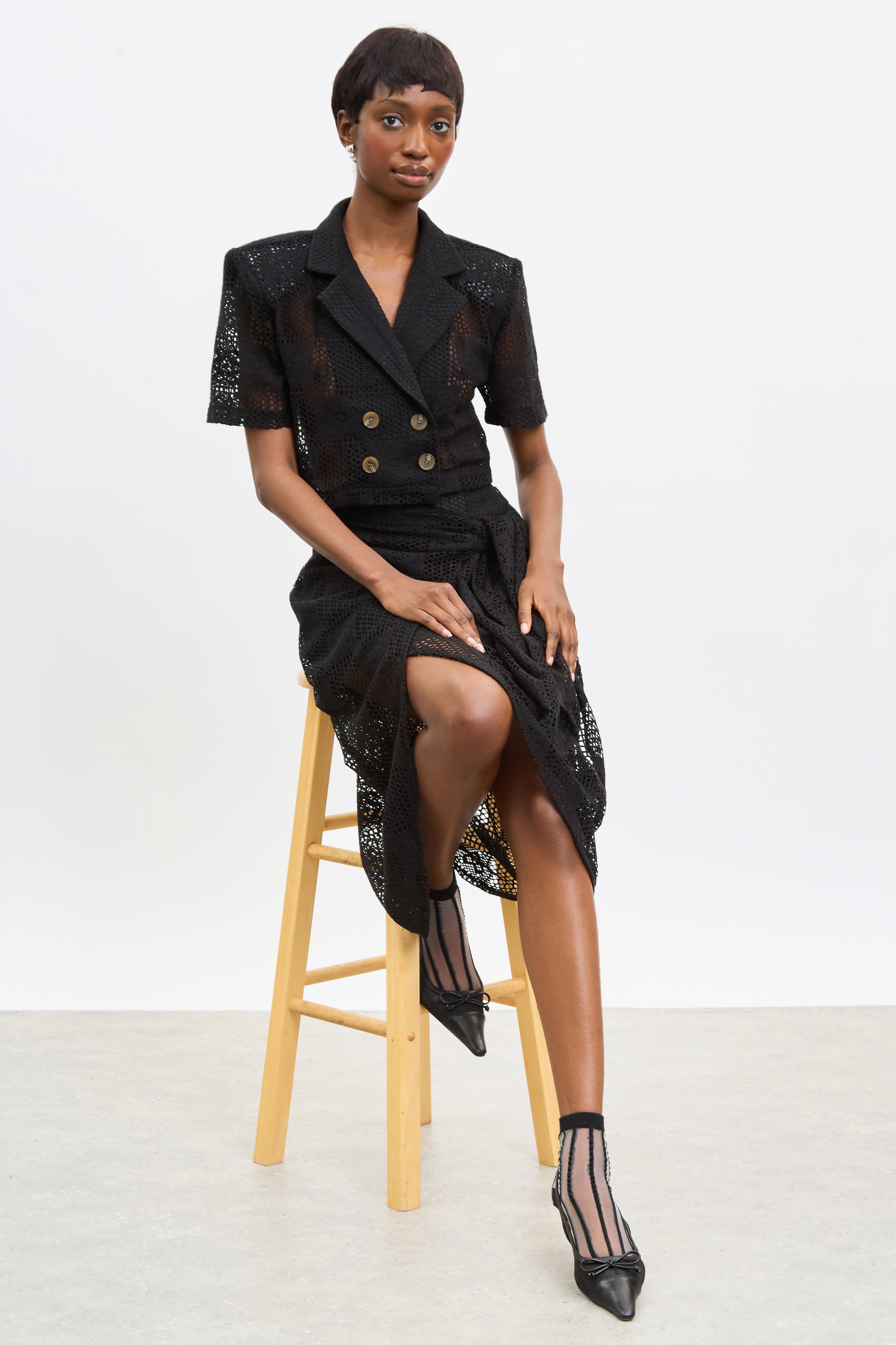 Black lace tie waist skirt_5