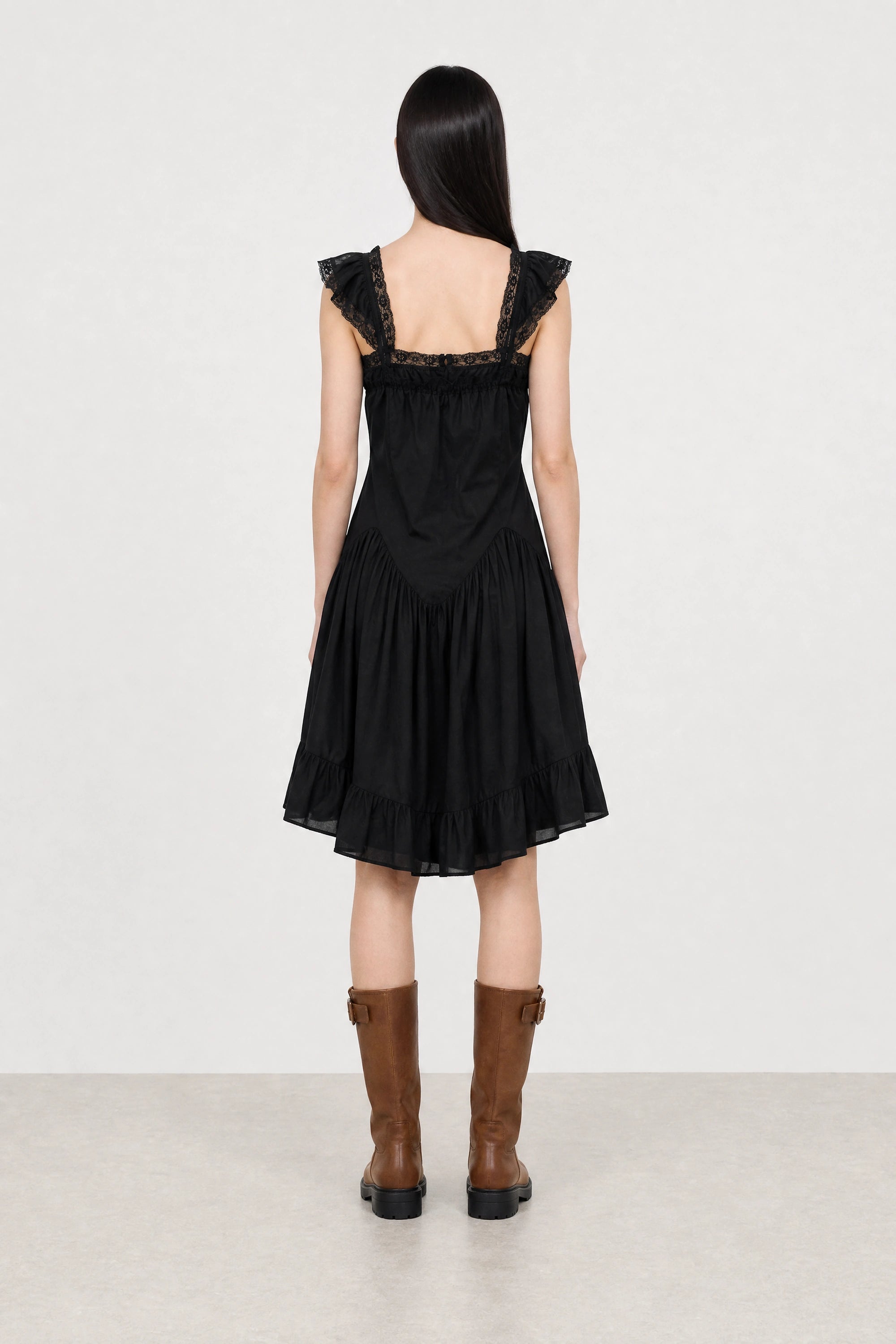 Black lace trim ruffle hem dress_2