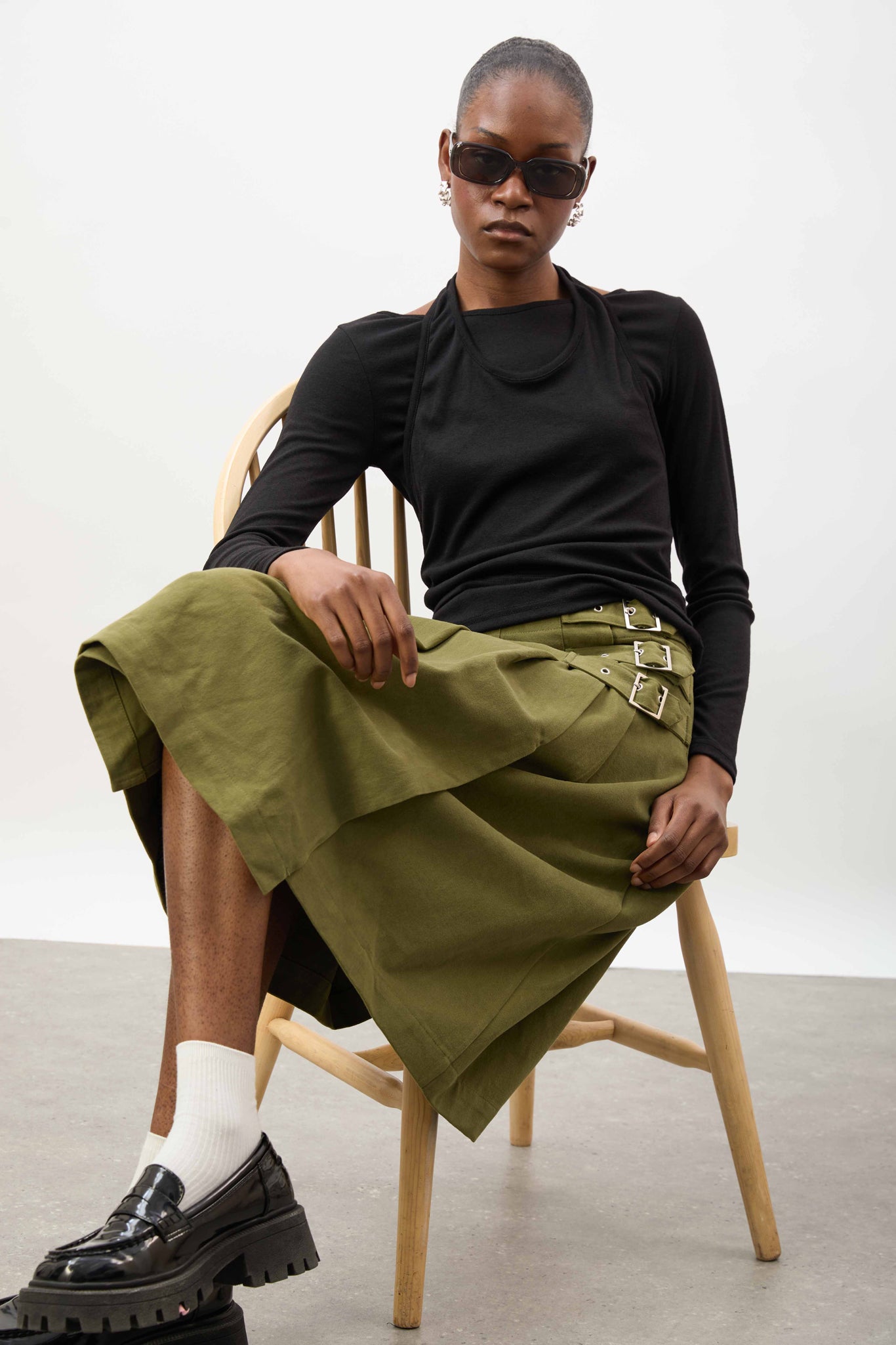 Black marl layered halter neck long sleeve top_5