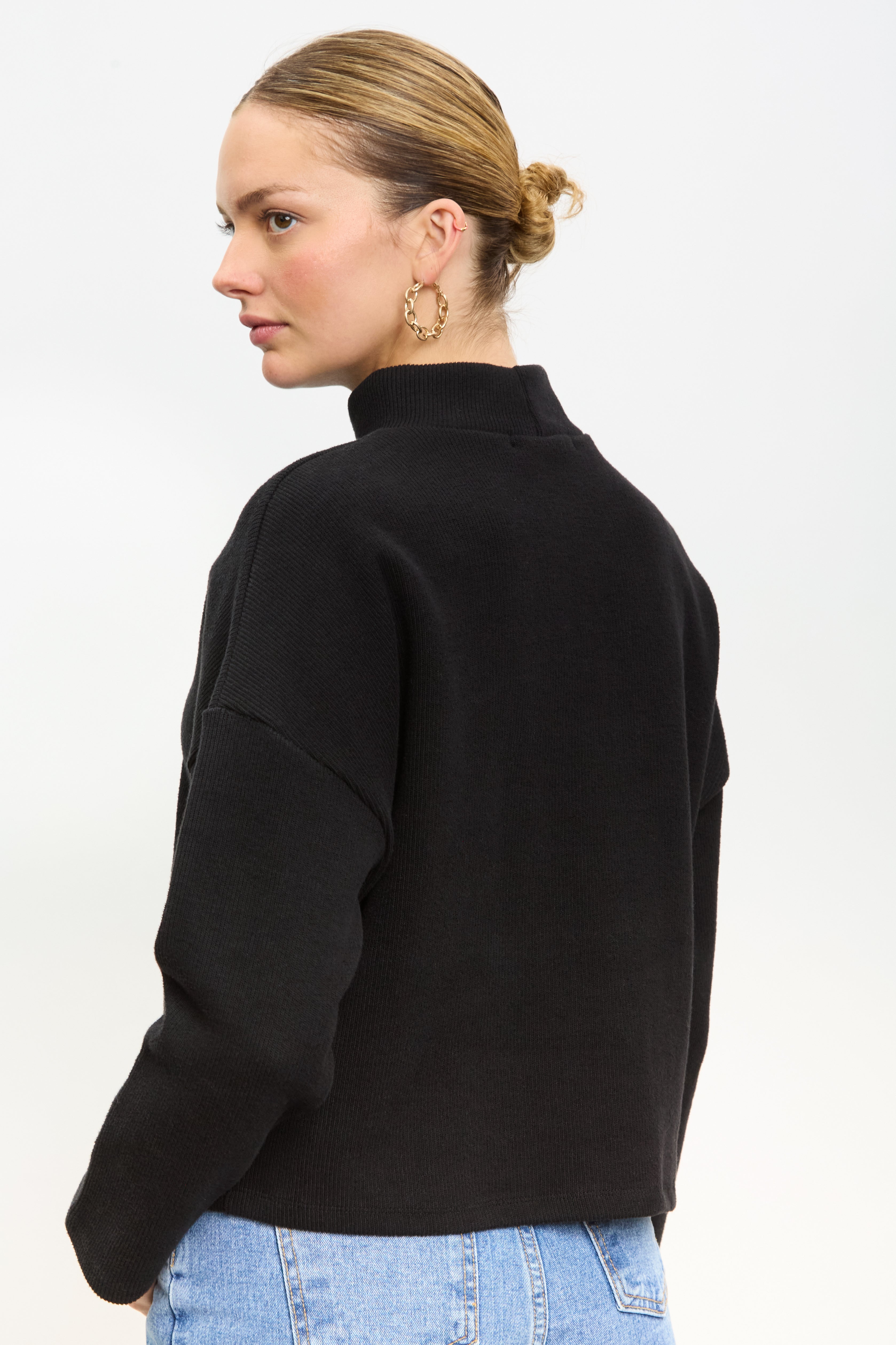 Black micro ribbed mock neck top_2