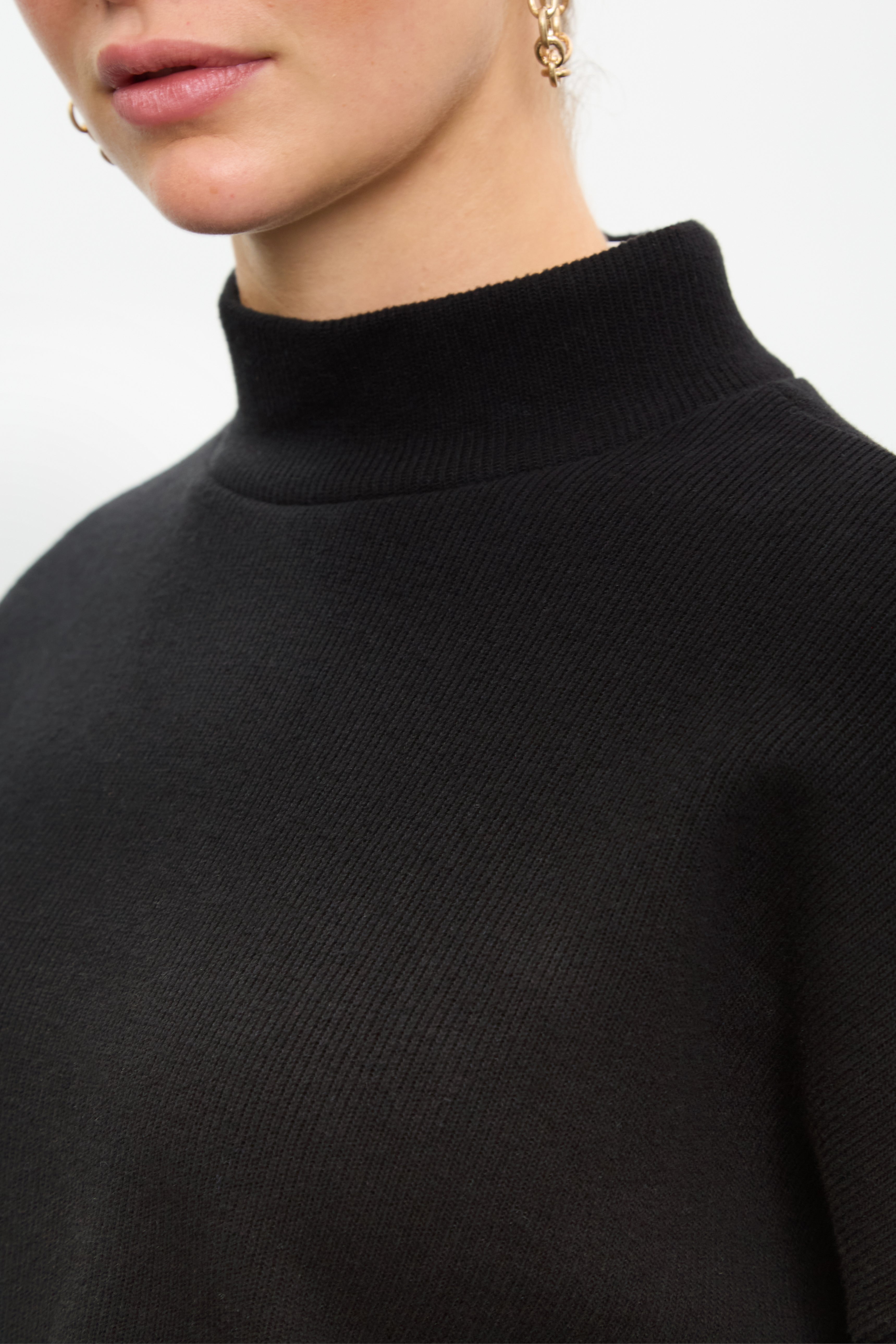 Black micro ribbed mock neck top_3