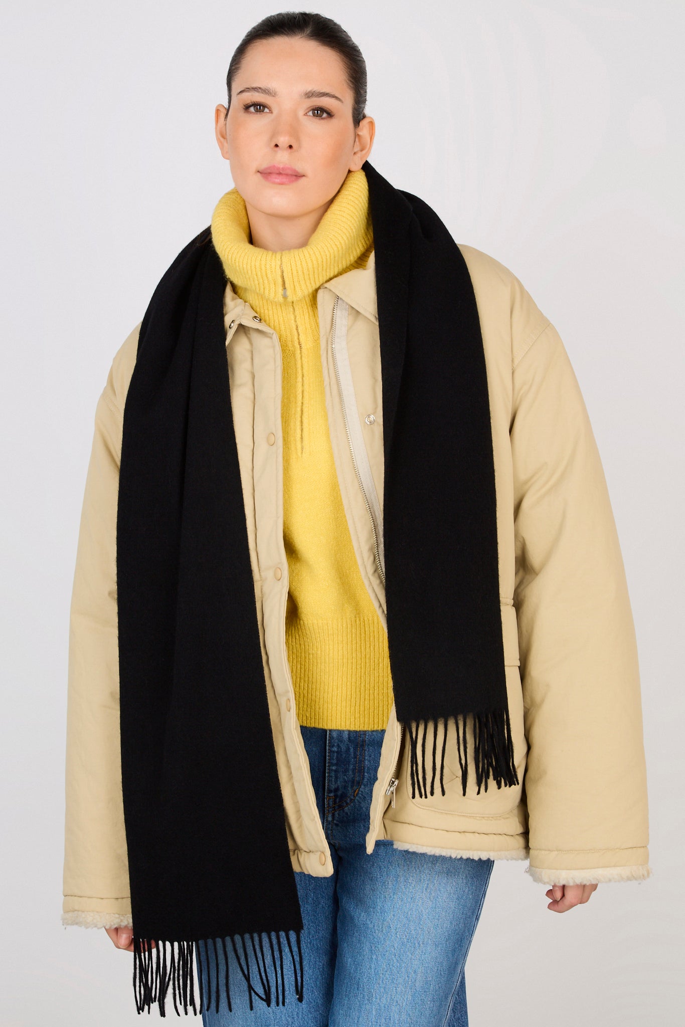 Black pure wool classic scarf_3