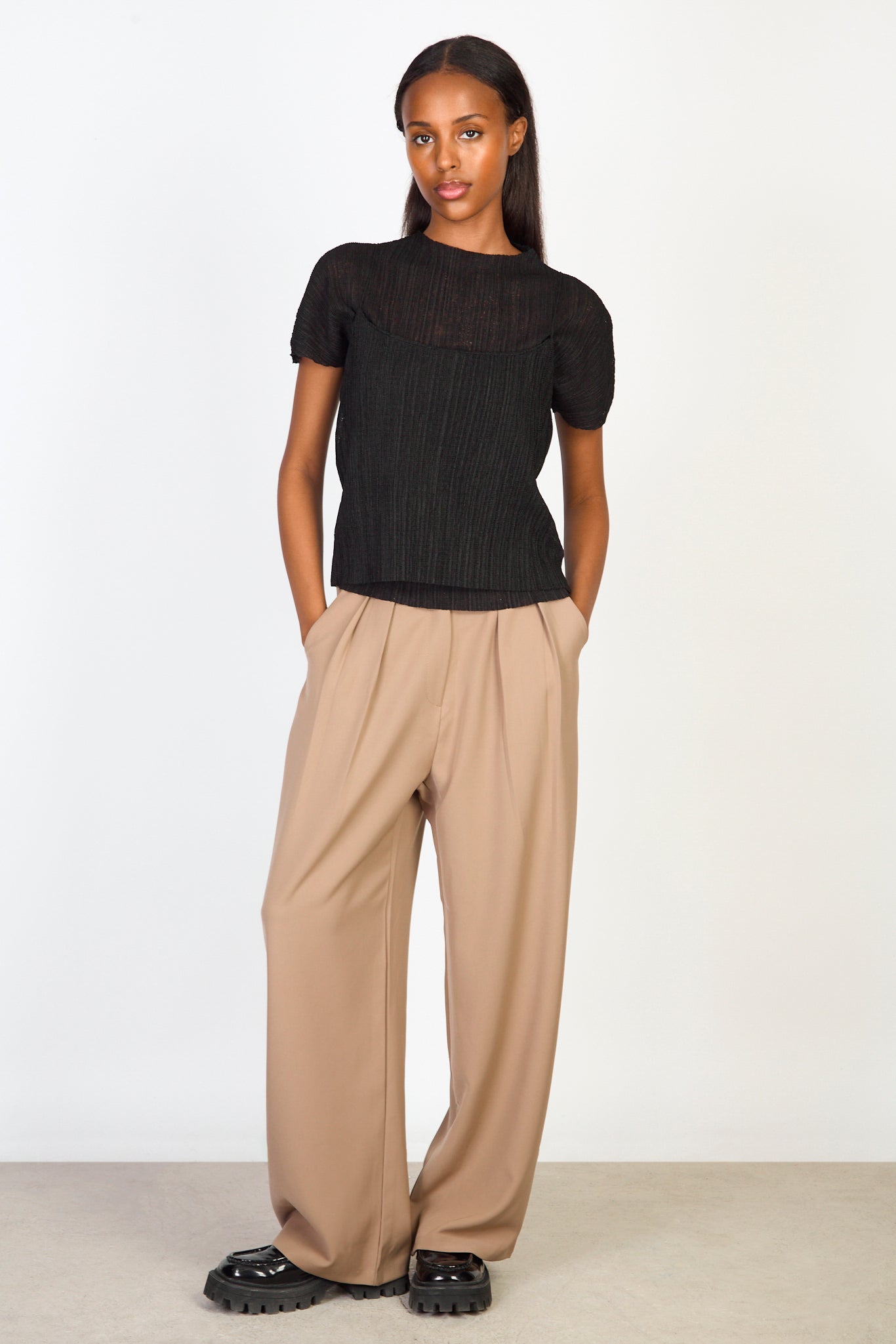 Black ribbed layer tank blouse_4