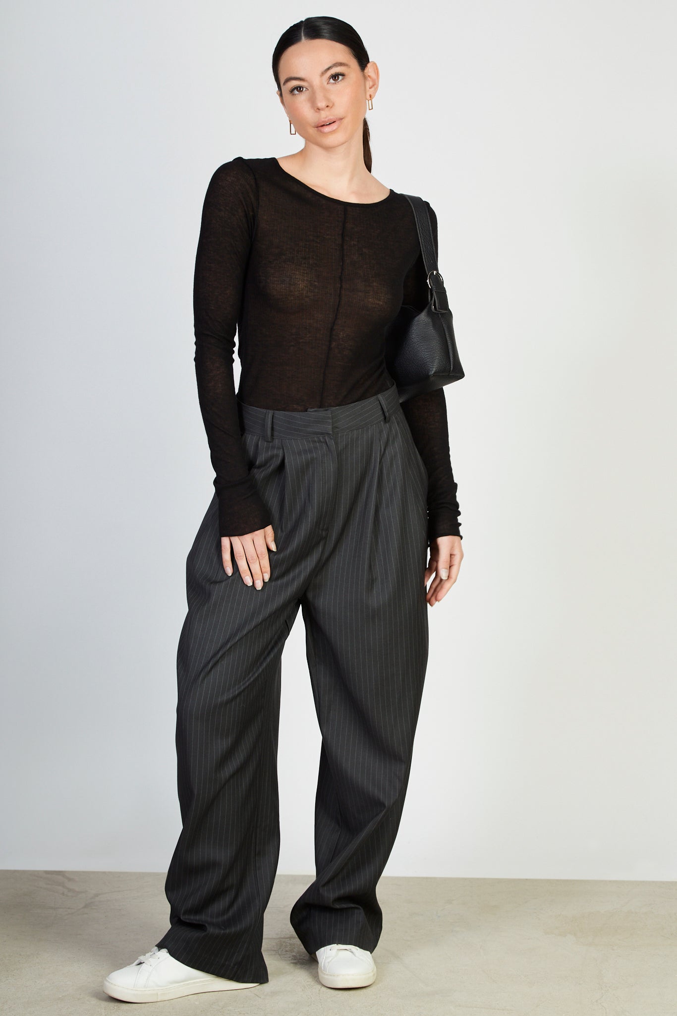 Black ribbed semi sheer long sleeved top_4