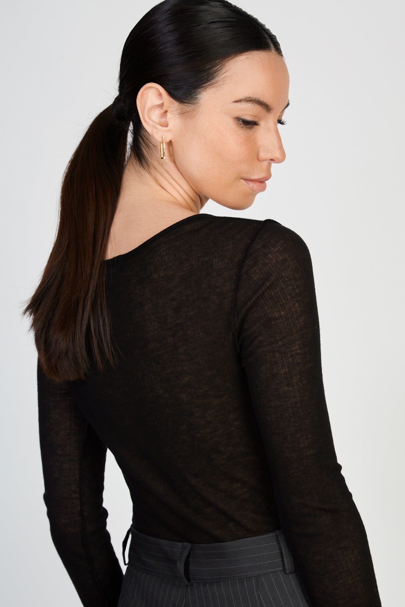 Black ribbed semi sheer long sleeved top_2
