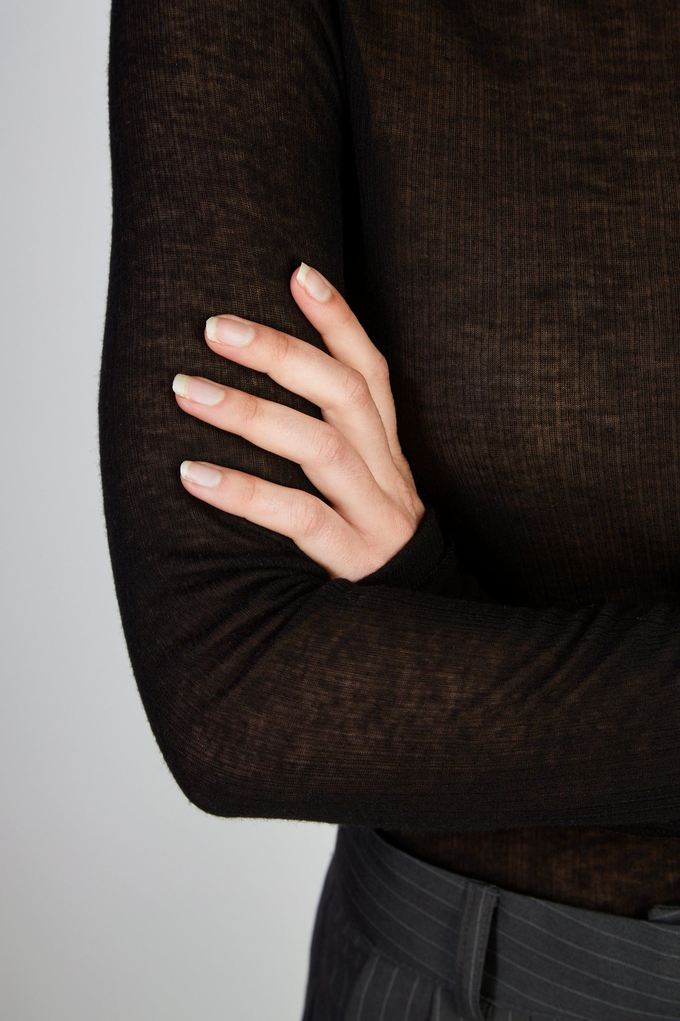 Black ribbed semi sheer long sleeved top_3