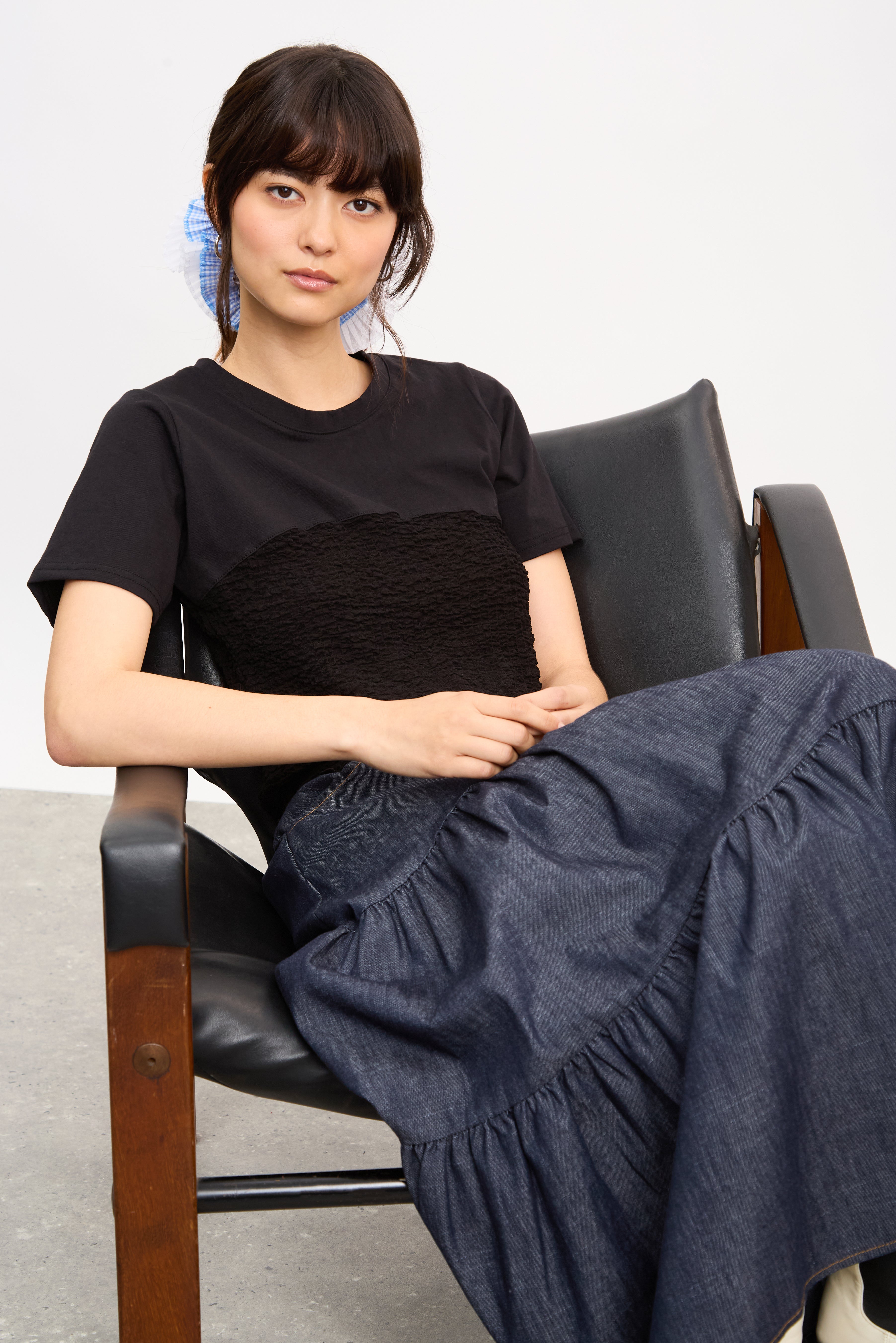 Black ruched bodice T-shirt_5