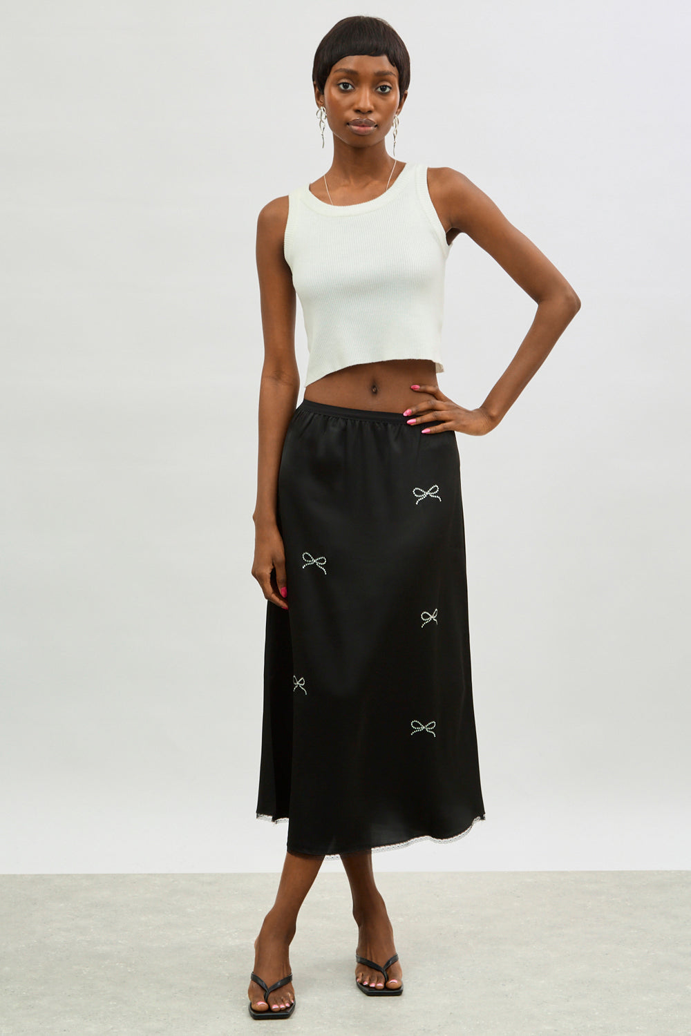 Black satin diamante bow midi skirt_4