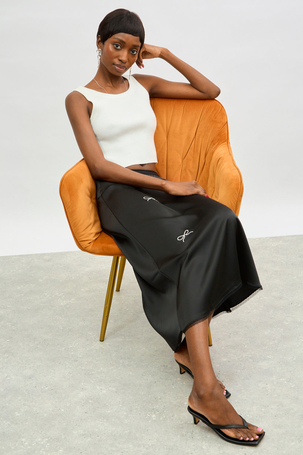 Black satin diamante bow midi skirt_5