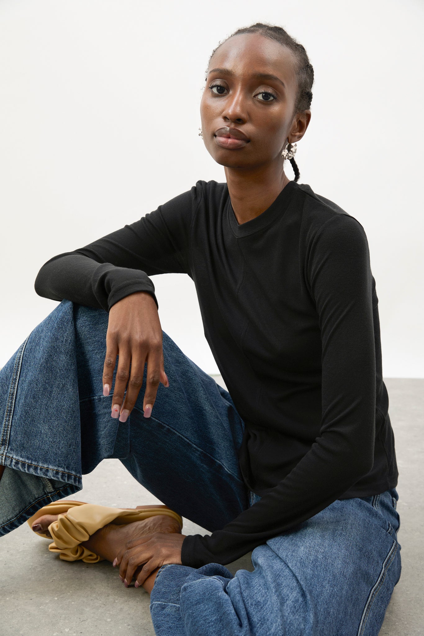 Black semi sheer jersey long sleeve top_5