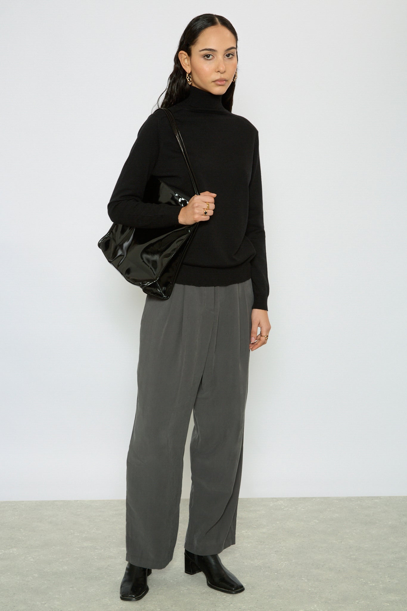Black semi sheer thin knit turtleneck_4