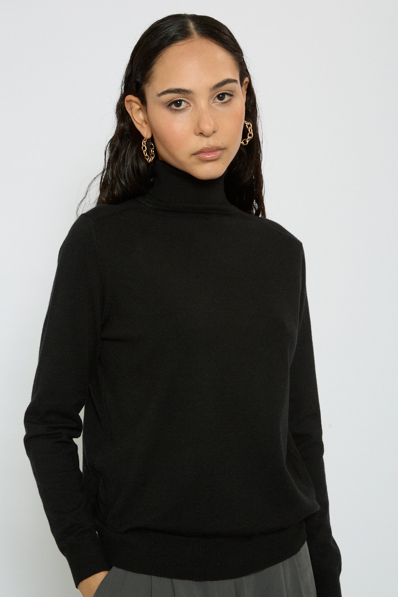 Black semi sheer thin knit turtleneck_1