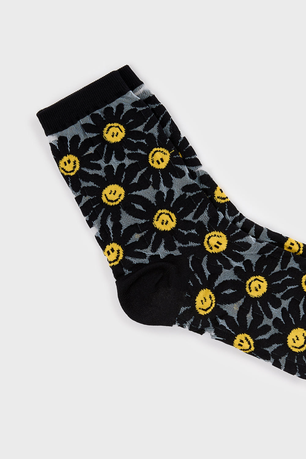 Black sheer daisy smiley face socks_4