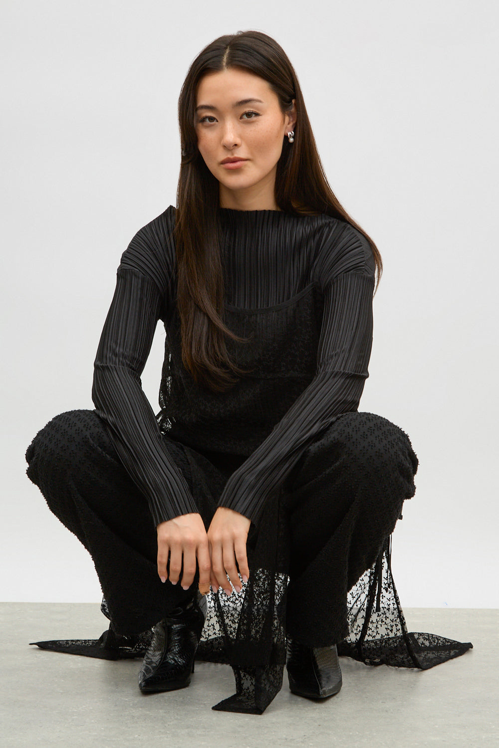 Black sheer floral tie side dress_6