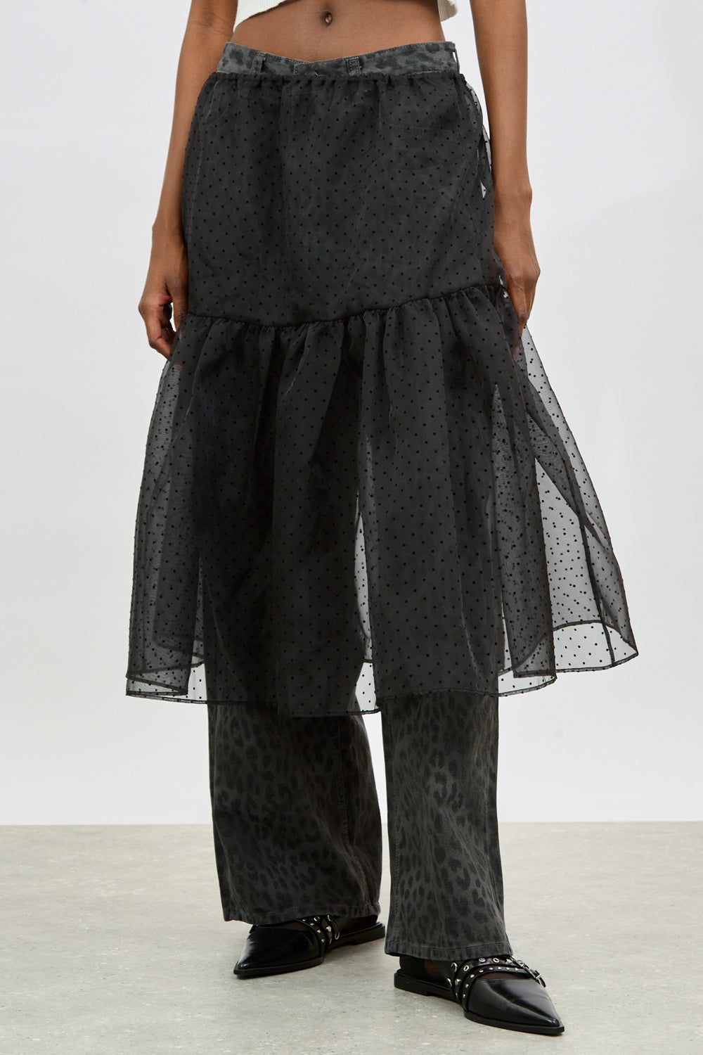 Black sheer polka dot tiered skirt_1