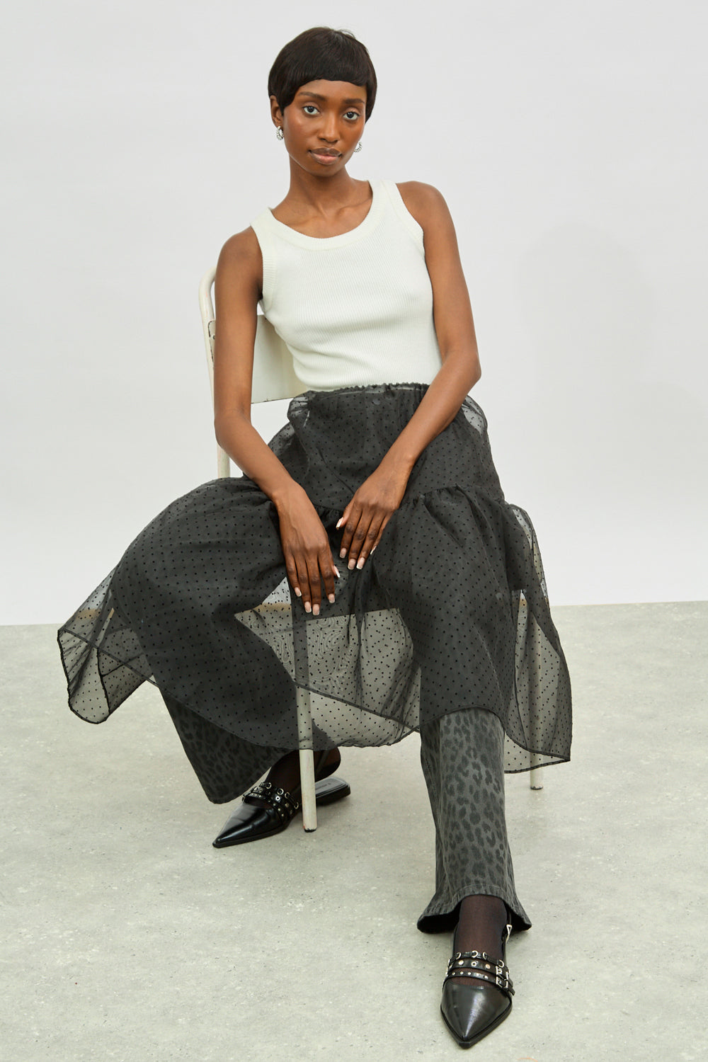 Black sheer polka dot tiered skirt_5