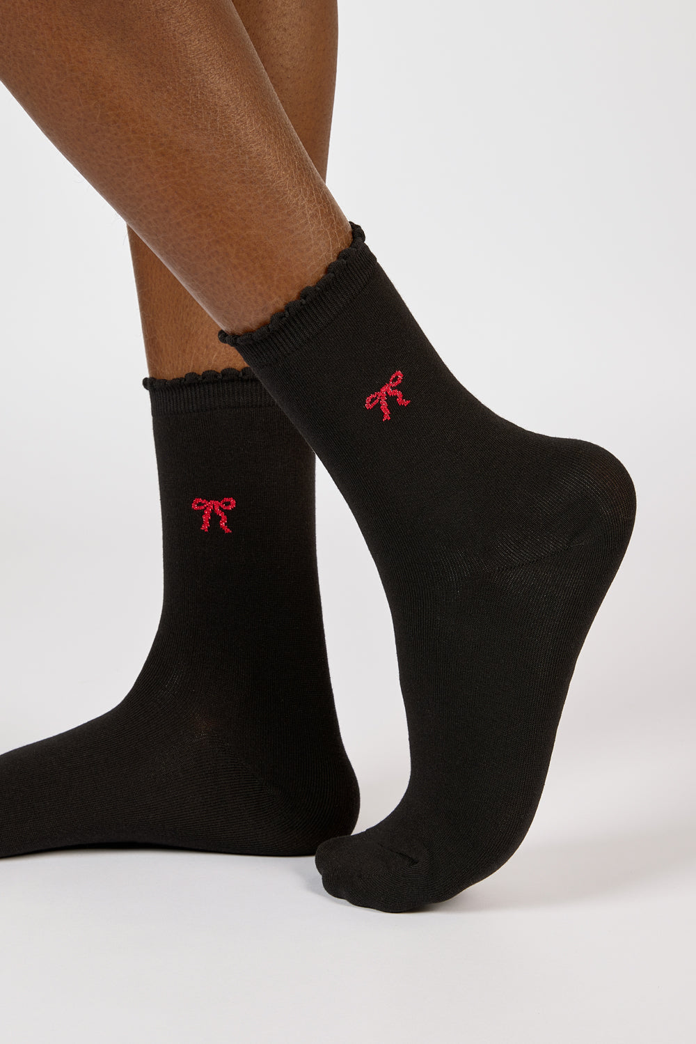 Black single tiny red bow socks_1