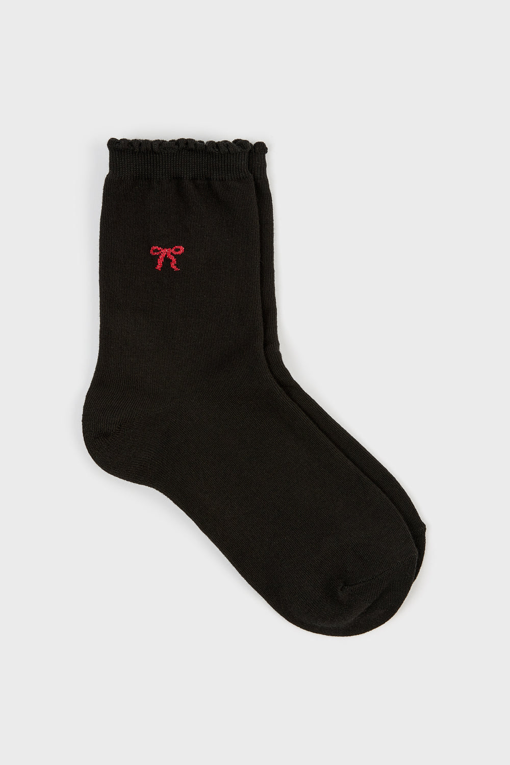 Black single tiny red bow socks_3