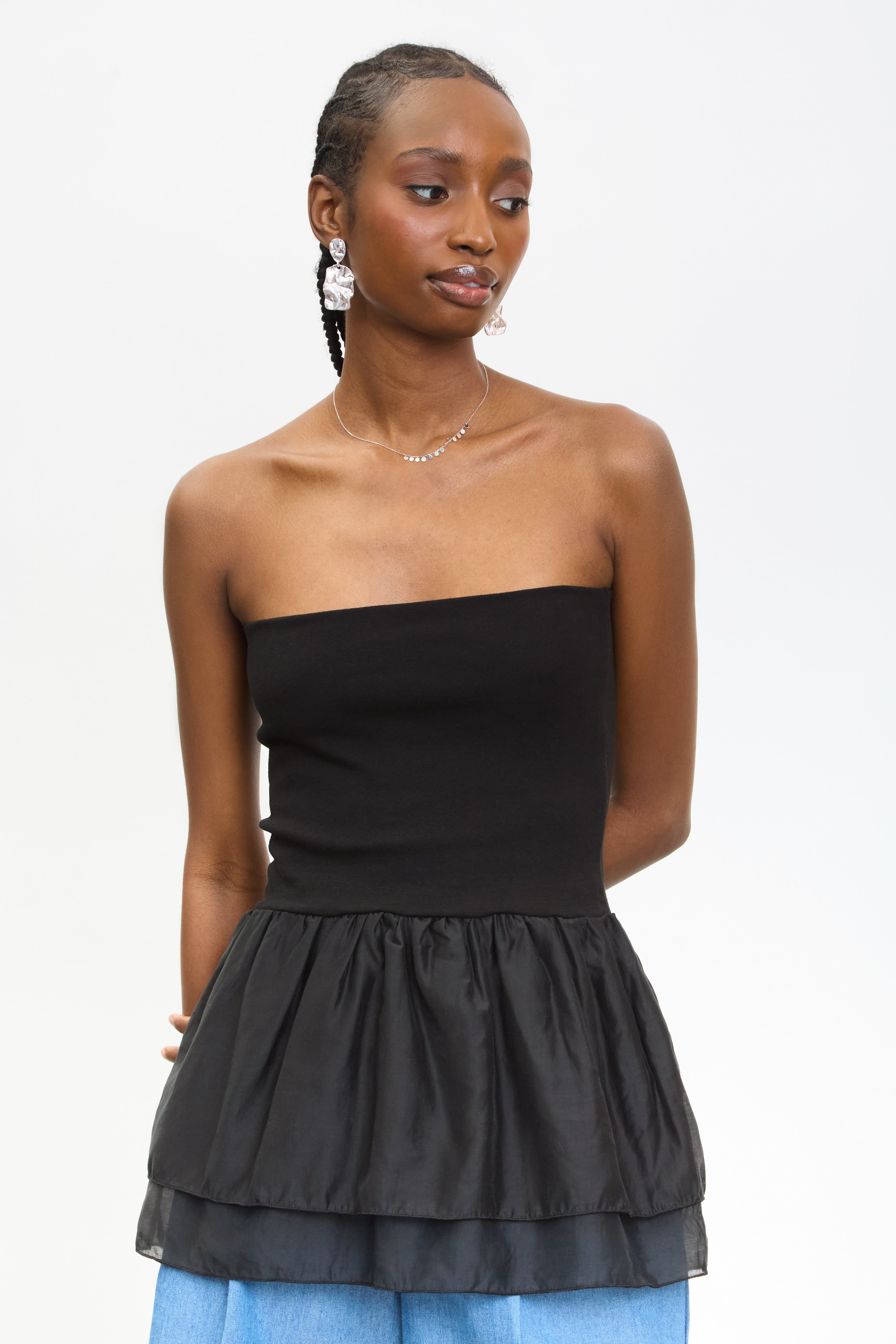 Black strapless peplum top_1