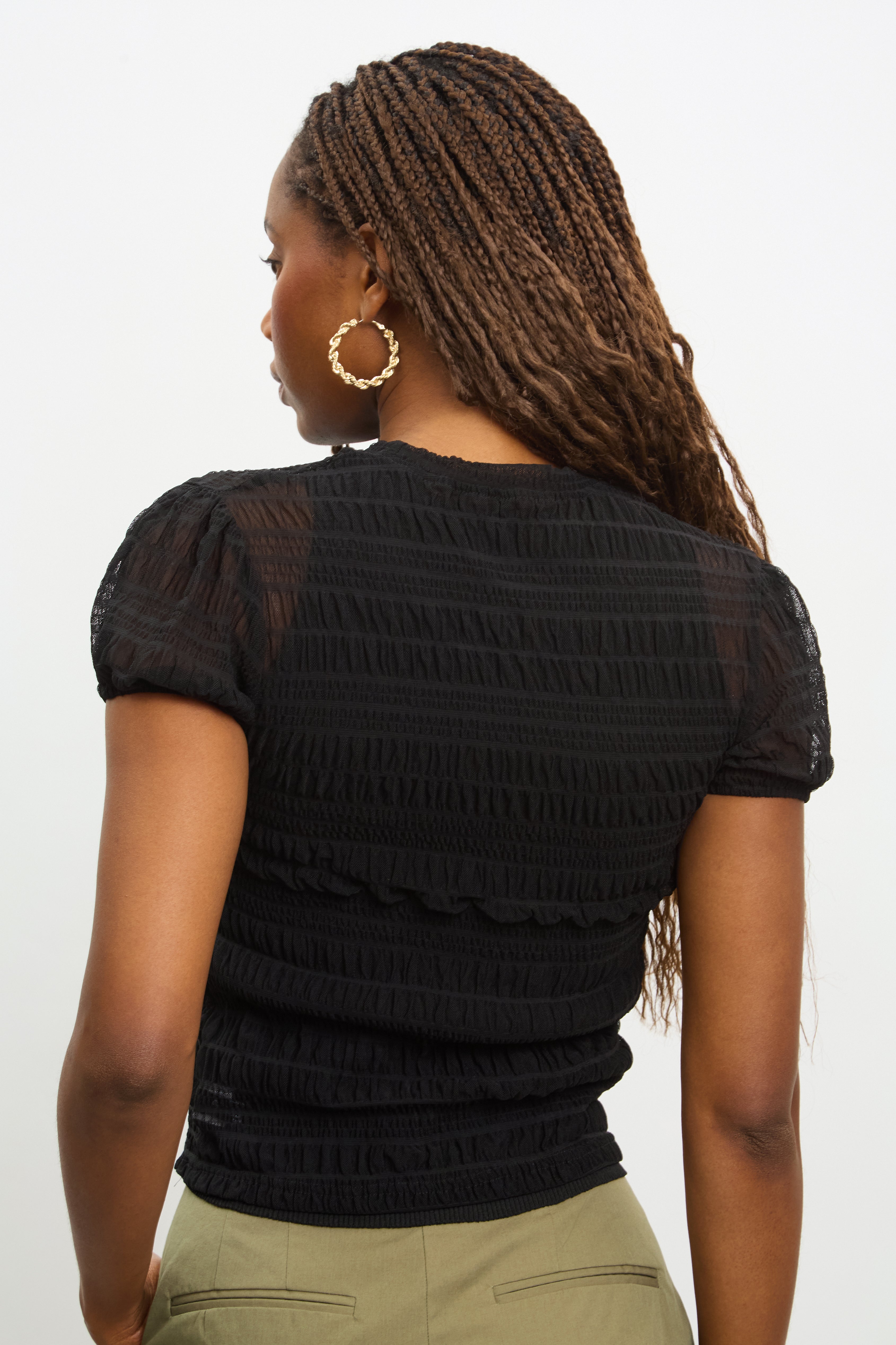 Black line textured semi sheer tee_2