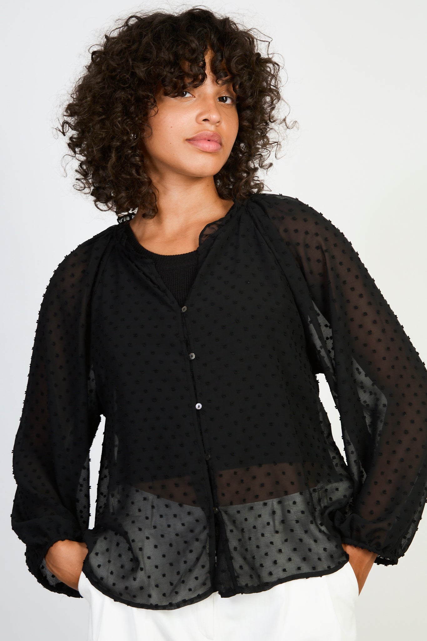 Black textured semi sheer blouse_1