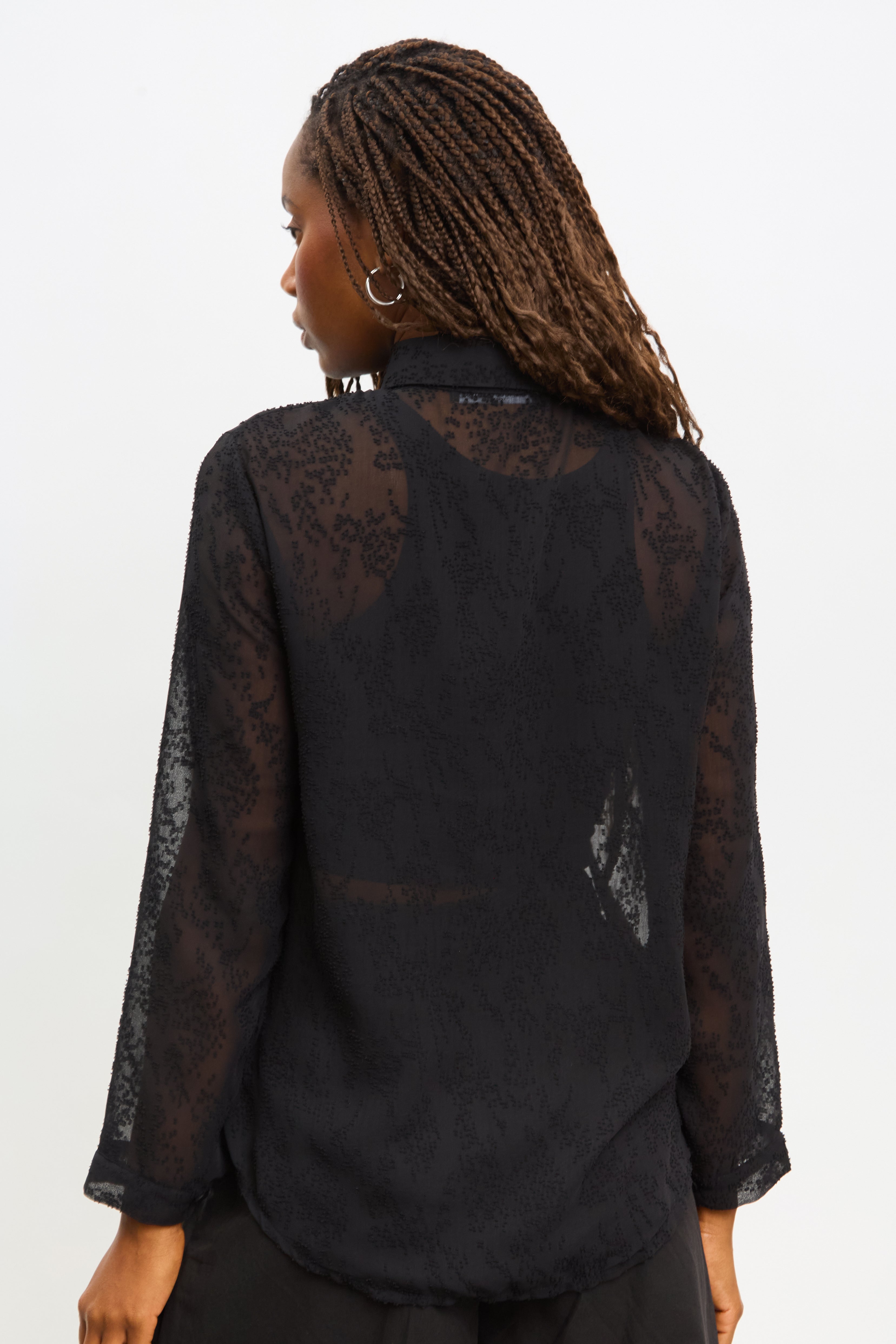 Black textured sheer shirt blouse_2