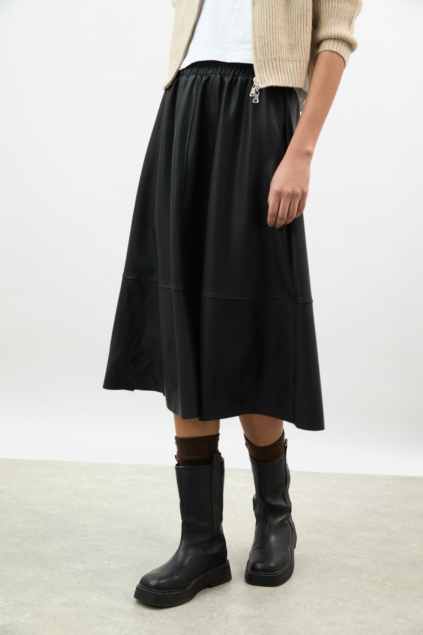 Black vegan leather block skirt_1